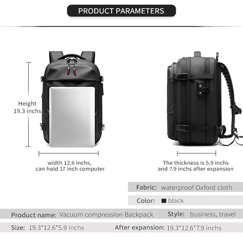 Easyvacpack Air Vacuum Backpack for Travel - 60L Expandable Air-Sealed Bag with TSA Anti-Theft & Vacuum System | Perfect for Camping, Hiking & International Trips