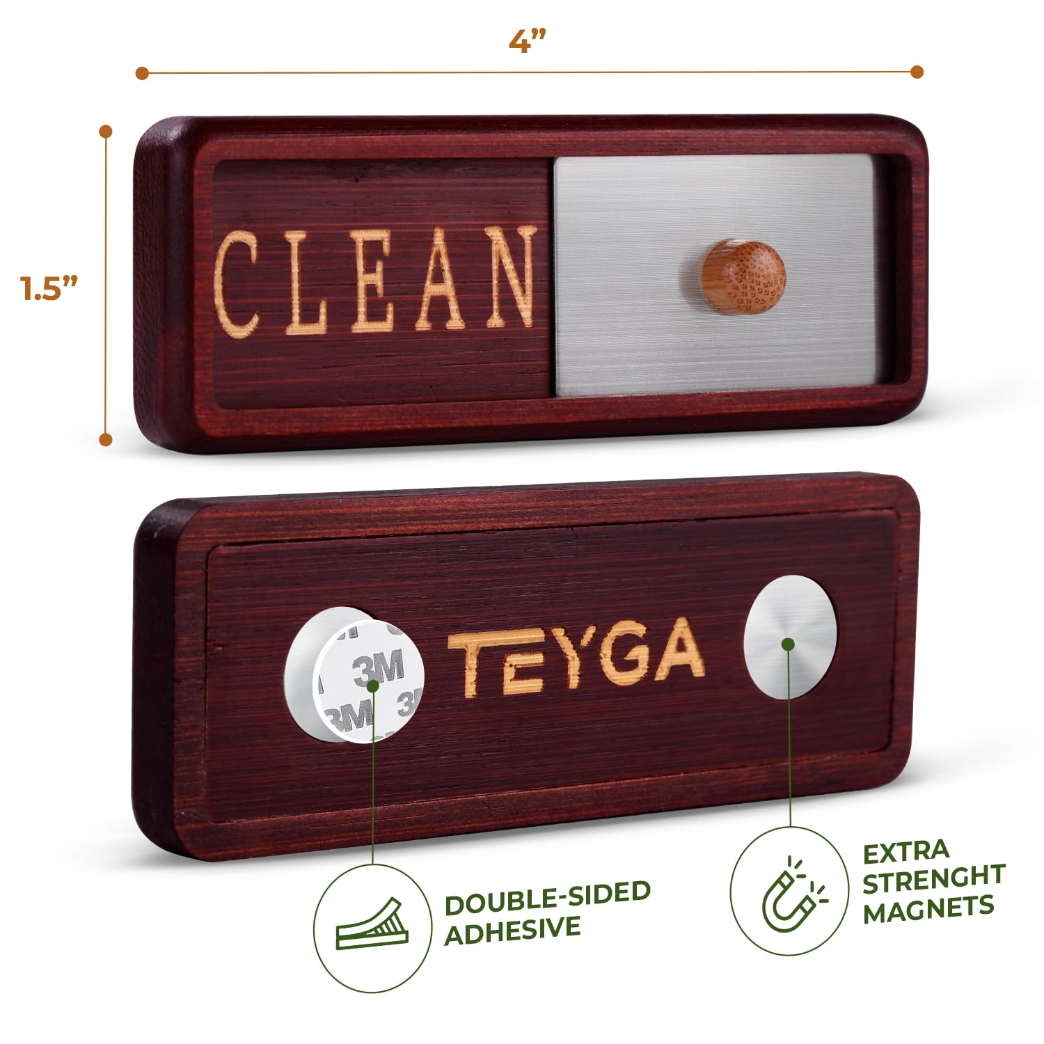 TEYGA Bamboo Dishwasher Magnet - Clean Dirty Sign for Kitchen, Dishwasher Indicator for Home & Office Use | Eco-Friendly & Durable