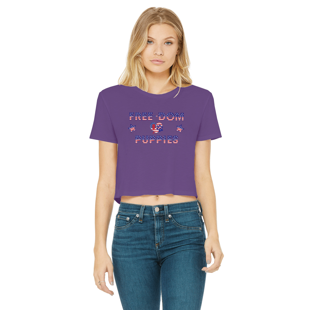 WineyBitches.Co Free Dom Puppies Classic Women's Cropped Raw Edge T-Shirt | Trendy Casual Tee for Women | Perfect for Parties, Outings & Everyday Wear