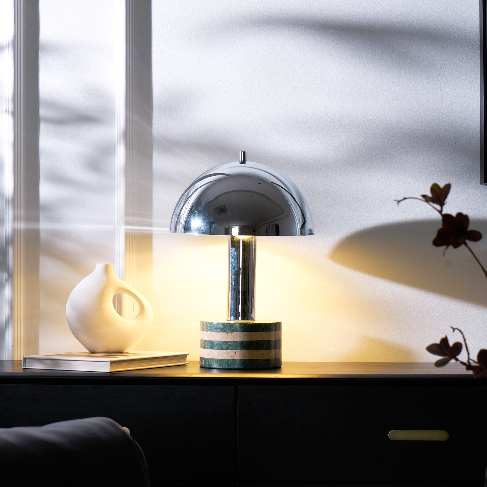 Modern Chrome Table Lamp - Adjustable Brightness LED Desk Light for Home Office, Bedroom & Reading - Stylish Nightstand Lamp with USB Port