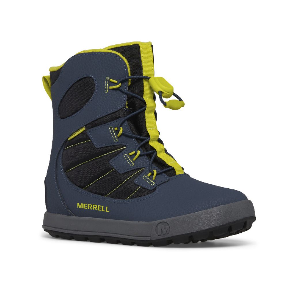 Merrell Snow Bank Kids Snow Boots - Waterproof Winter Boots for Boys & Girls, Navy/Lime, UK 6 / EU 38 - Perfect for Snow Play, Sledding & Cold Weather Adventures