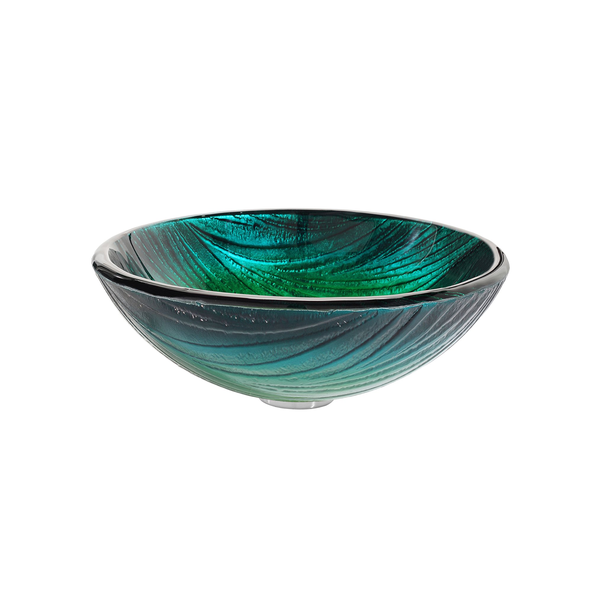 KRAUS Modern Green Glass Vessel Bathroom Sink with Chrome Ramus Faucet - Perfect for Contemporary Home, Hotel, and Spa Bathroom Decor