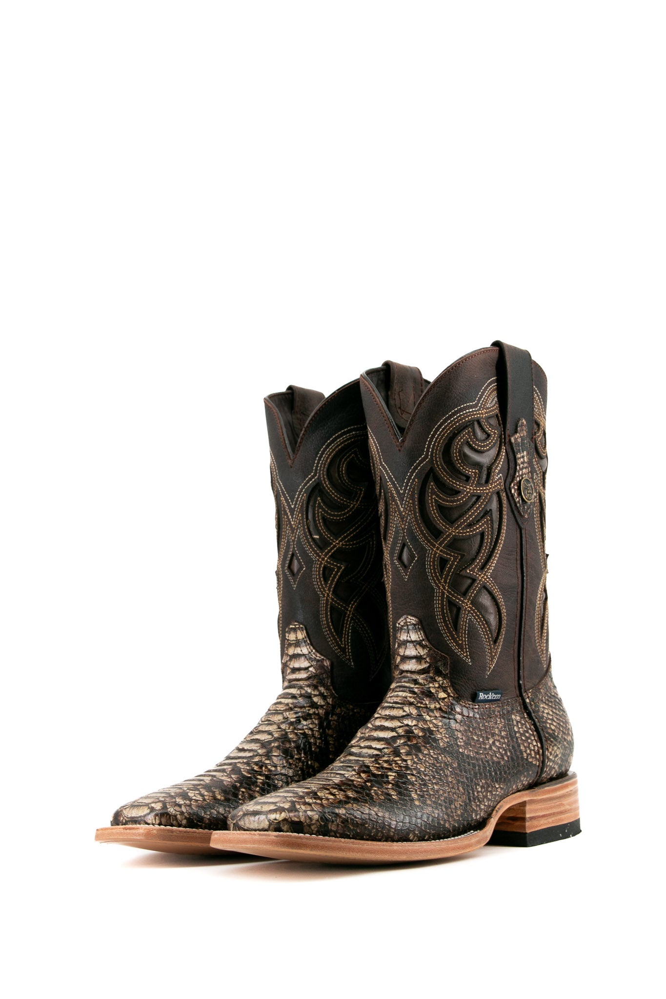 Premium Python Square Toe Cowboy Boots for Men - Western Style Leather Boots with Exotic Snake Skin - Perfect for Rodeo, Country Music Festivals & Western Fashion