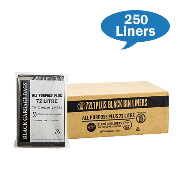 72Lt Heavy Duty Black Trash Bags - All Purpose Large Garbage Bags for Kitchen, Office & Outdoor Use