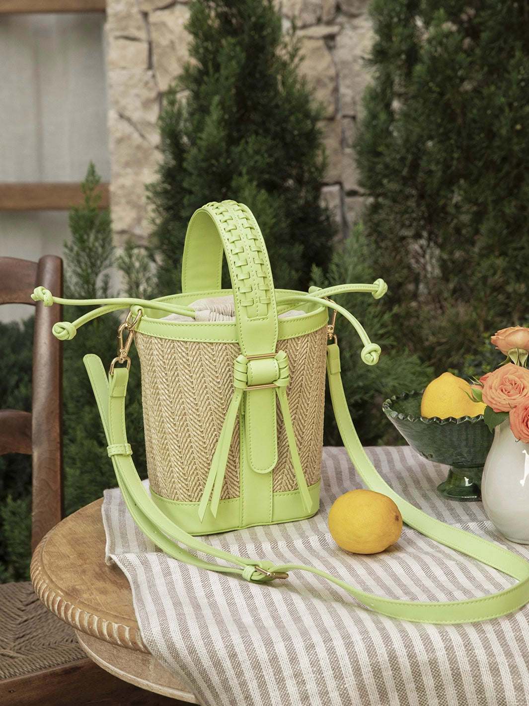 Stylish Marina Raffia Straw Bucket Bag for Women - Summer Beach Tote, Boho Chic Handbag for Travel, Shopping & Outdoor Activities