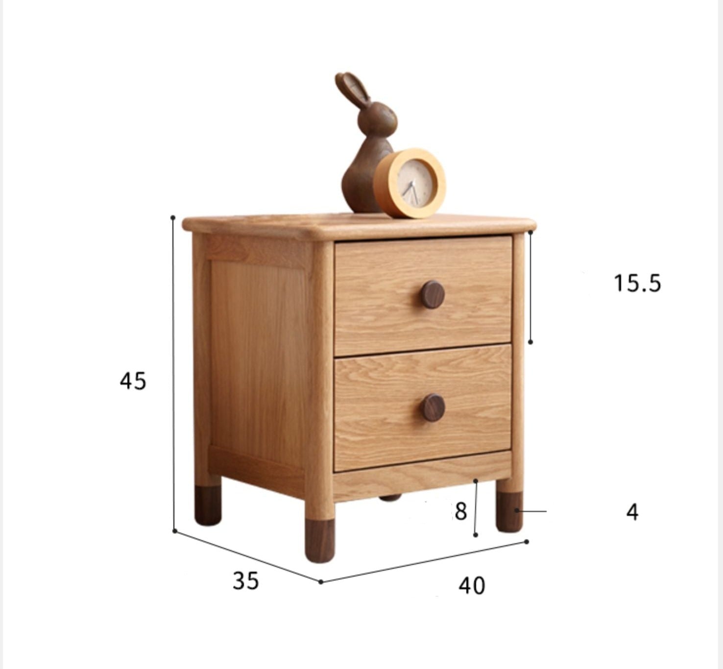 Solid Oak Wood Nightstand with Two Drawers - Bedside Table for Bedroom, Living Room, or Office Storage
