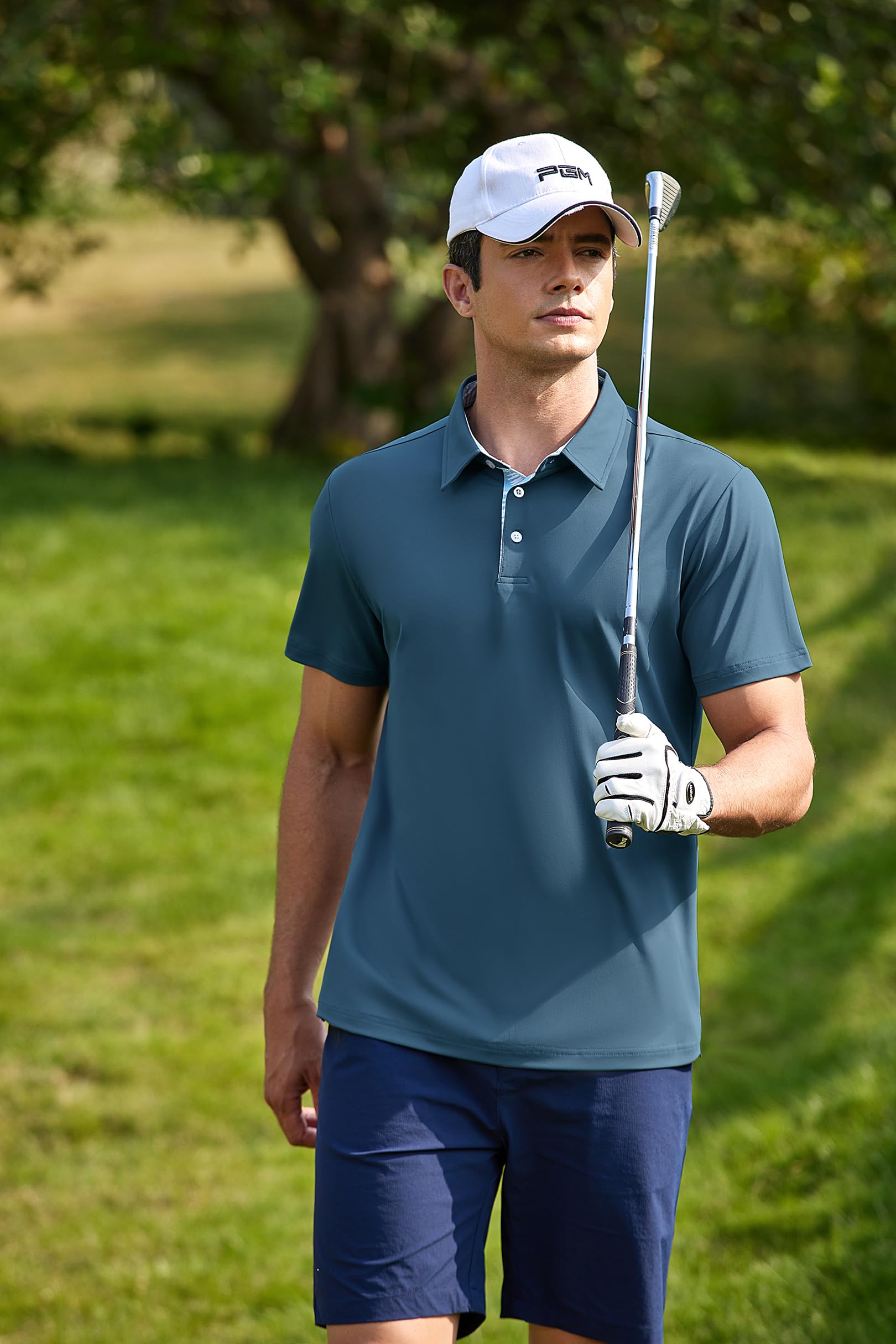 **PINSPARK Men's Moisture-Wicking Polo Shirts - Short Sleeve Quick-Dry Performance Golf & Casual Shirts for Men - Perfect for Golf, Work & Outdoor Activities**