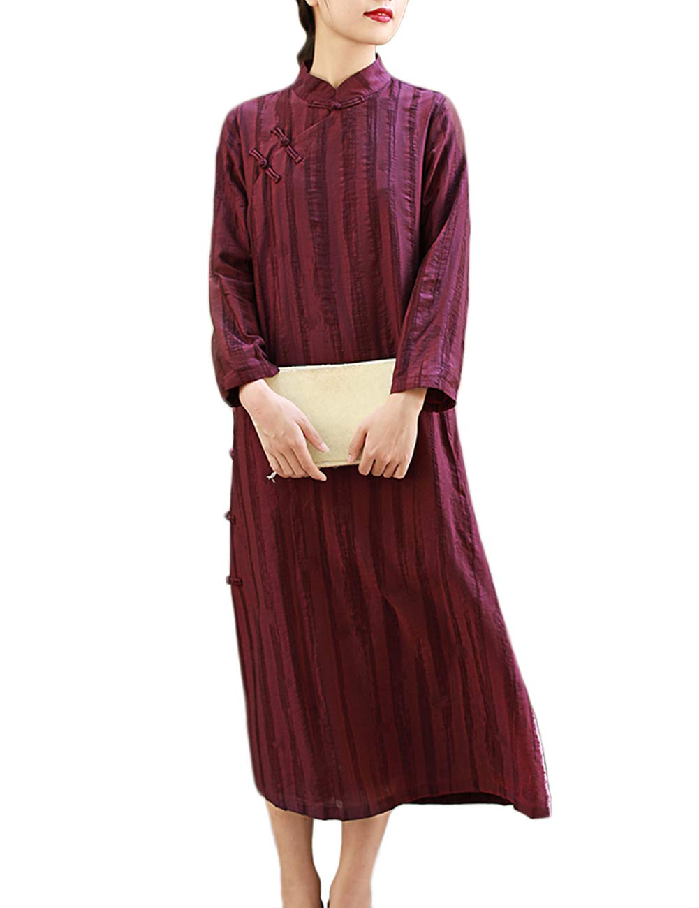 Elegant Floral Print Chinese Cheongsam Dress for Women - Vintage Qipao Style Double-Layer Spring/Autumn Casual Dress - Perfect for Tea Parties, Weddings & Cultural Events