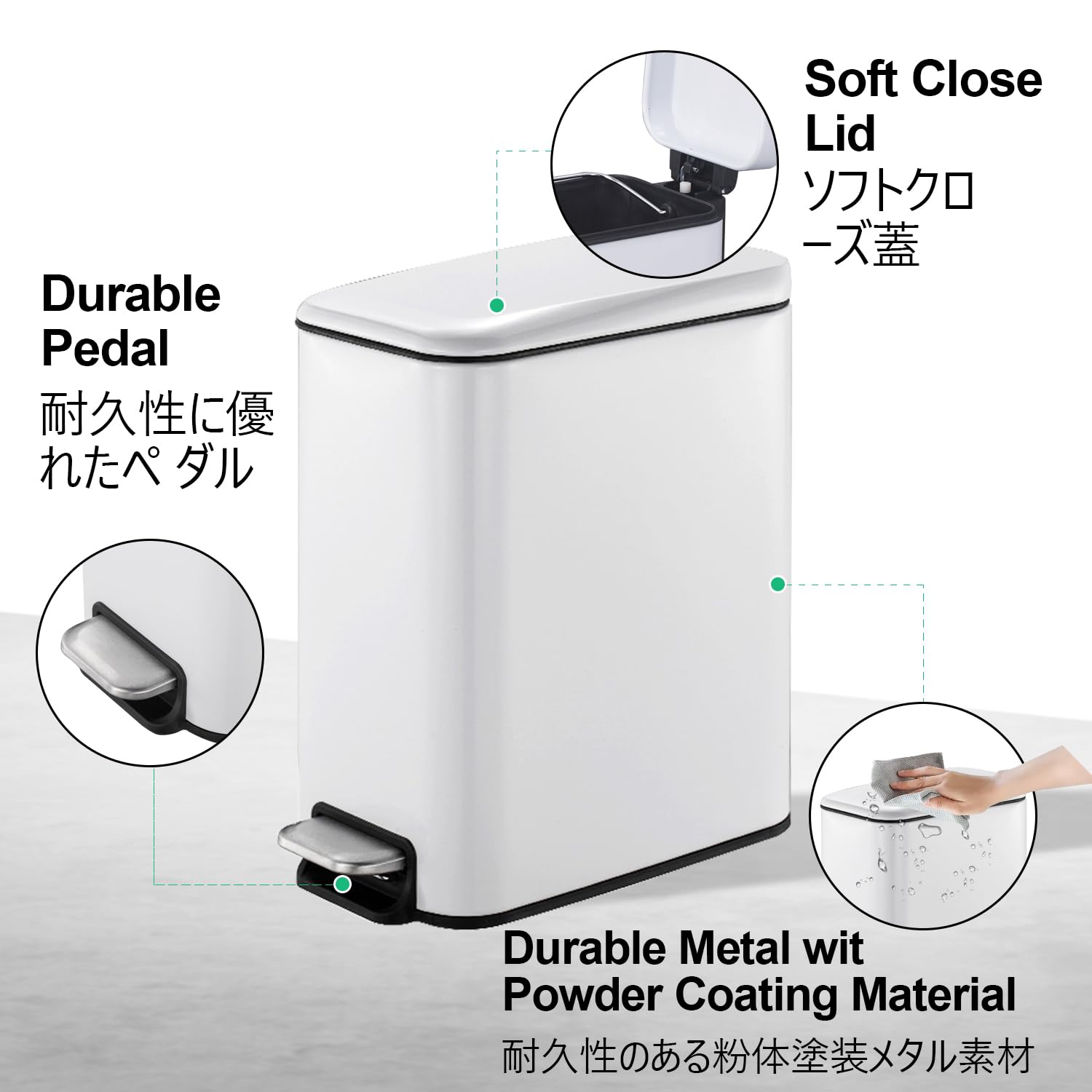 5 Liter 1.3 Gallon White Powder Coated Metal Step Trash Can - Pedal Operated Waste Basket & Recycling Bin for Home, Kitchen, Office & Garage - Durable Garbage Disposal Solution for Easy Hands-Free Cleaning