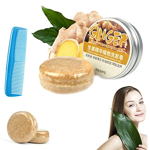 Organic Ginger & Polygonum Shampoo Bar for Hair Growth - Natural Hair Regrowth Treatment for Men & Women, Helps Reduce Hair Loss & Stimulate Follicles, Vegan Shampoo Soap with Comb (1PC) - Perfect for Thinning Hair & Scalp Care at Home or Travel