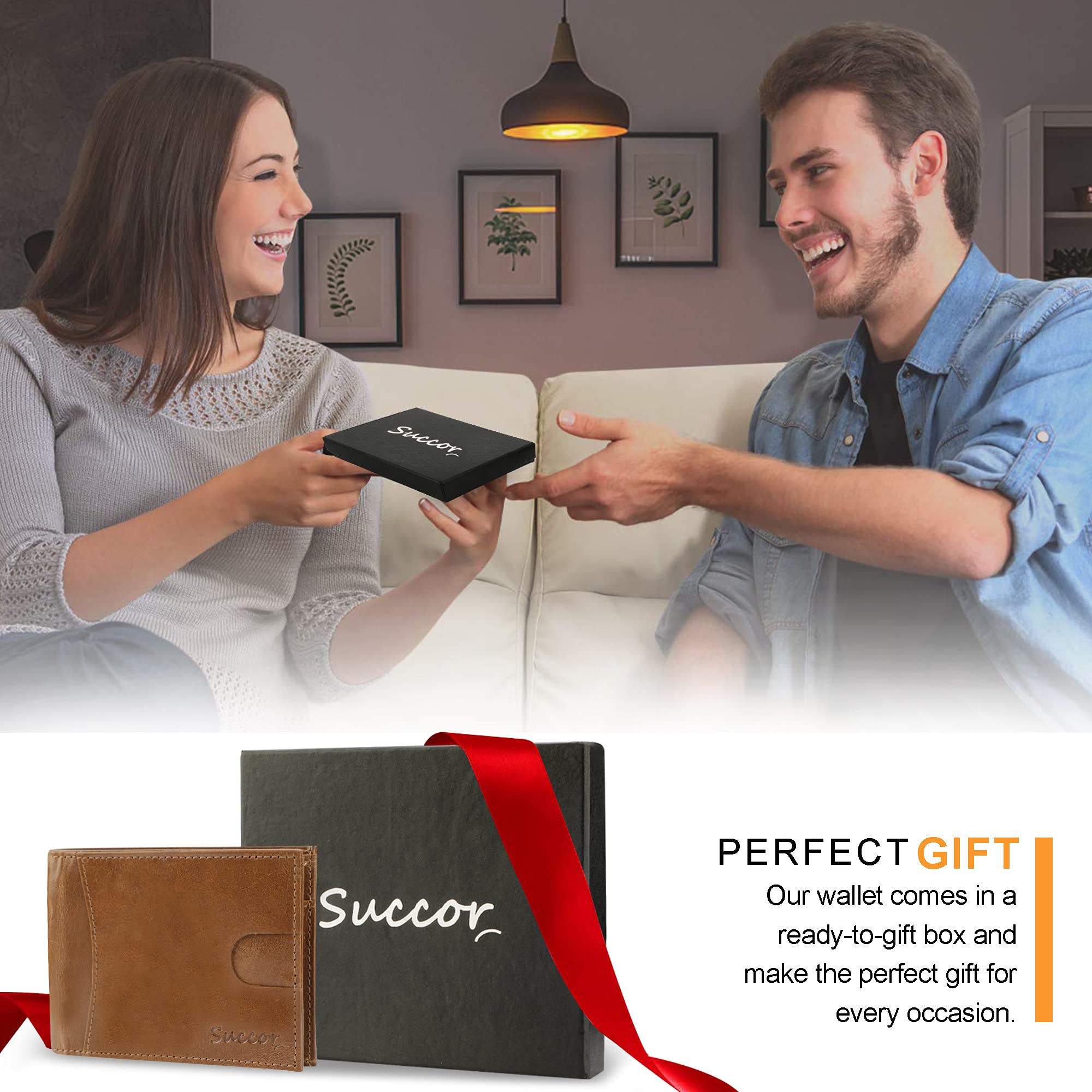 Premium Genuine Leather RFID Blocking Wallet - Slim Credit Card Holder for Men & Women with Ultra-Strong Stitching (4.33x3.35 Inch, Tan) - Perfect for Everyday Carry, Travel & Business Use