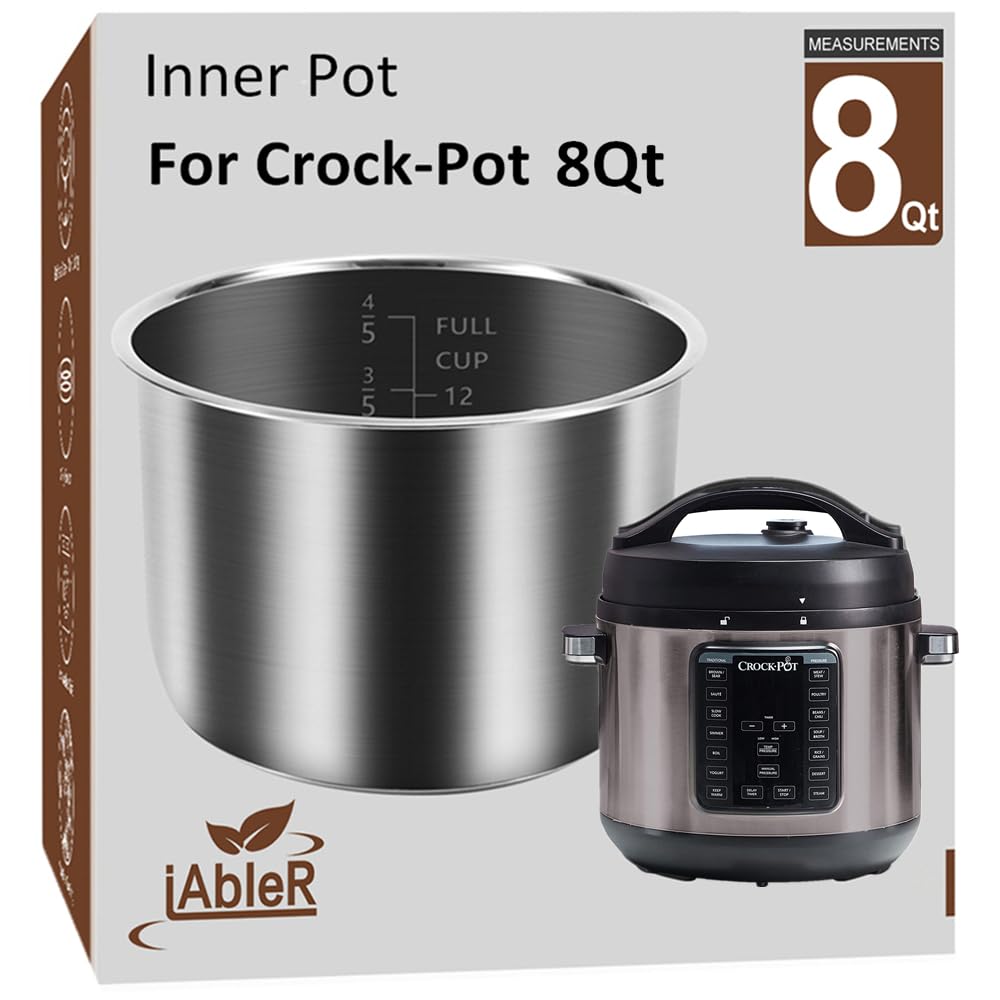 Original Stainless Steel Inner Pot for Crock-Pot 8 Quart Multi-Cooker - Replacement Cooking Pot for Crockpot XL Pressure Cooker Accessories - Perfect for Slow Cooking, Stewing & Meal Prep