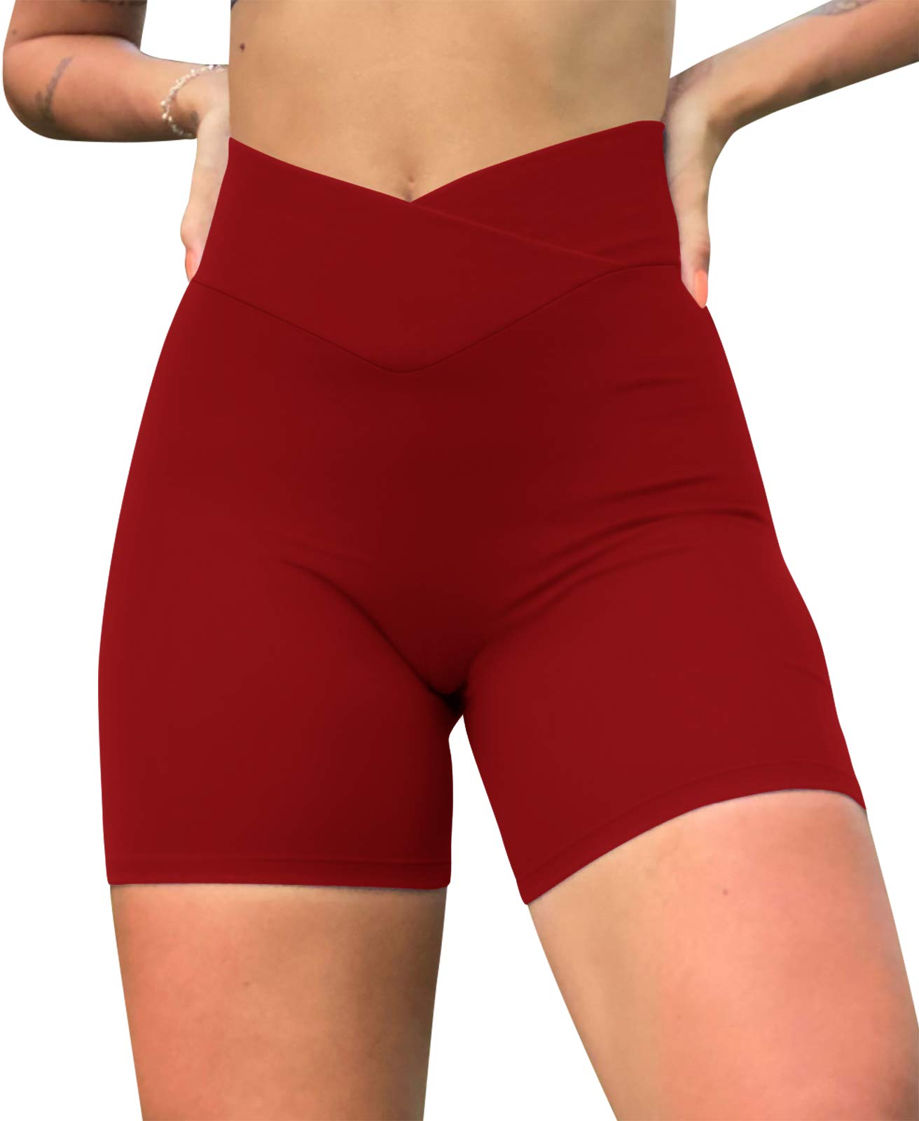 High Waist Biker Shorts for Women - Cross Waist Workout & Yoga Shorts with Scrunch Butt - Running & Gym Leggings - Perfect for Fitness, Yoga, and Everyday Wear