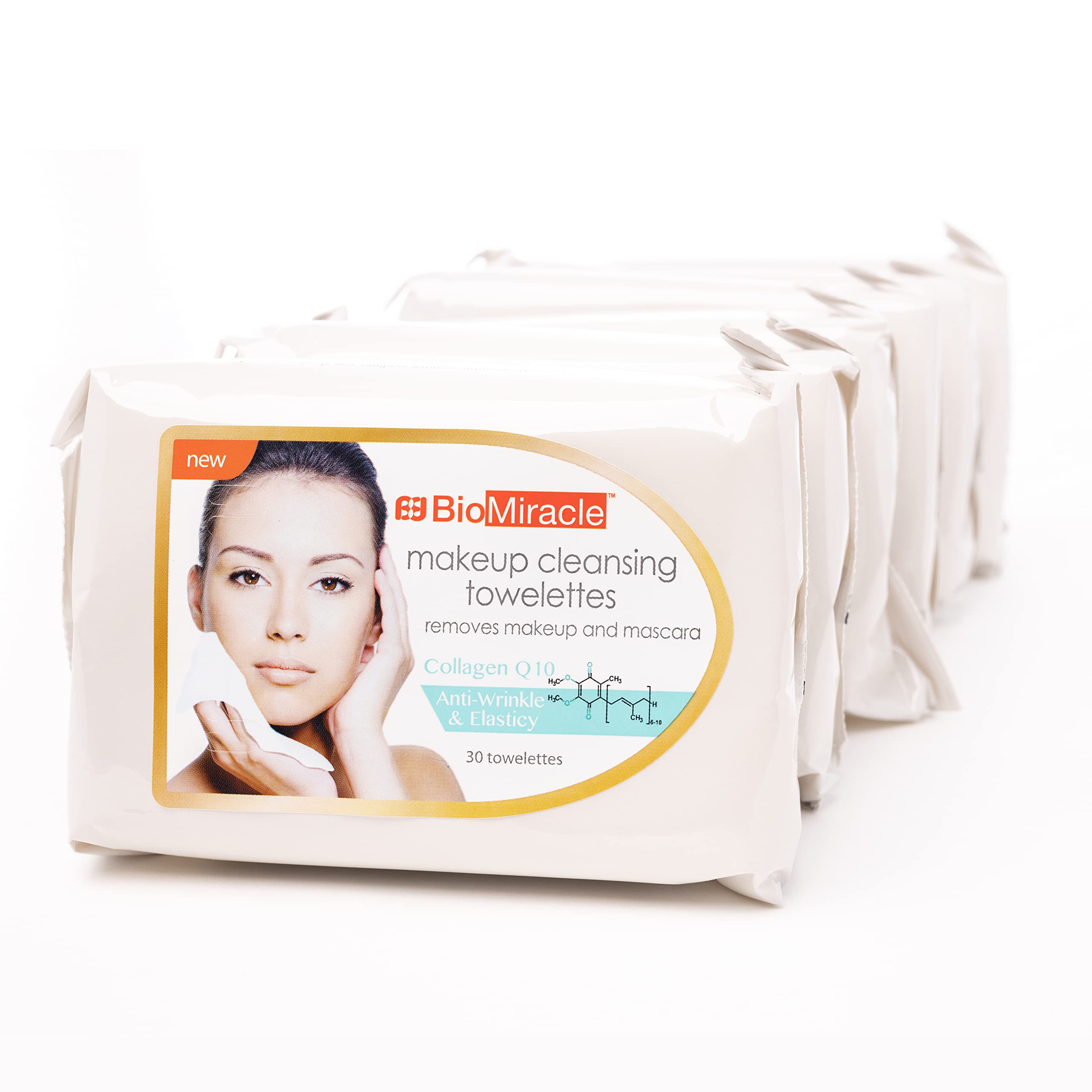 BioMiracle Makeup Cleansing Towelettes with Q10 & Collagen - 30ct (6 Pack) | Gentle Facial Wipes for Removing Eyeliner, Eyeshadow, Lipstick & Mascara | Perfect for Travel, Gym & Daily Skincare Routine