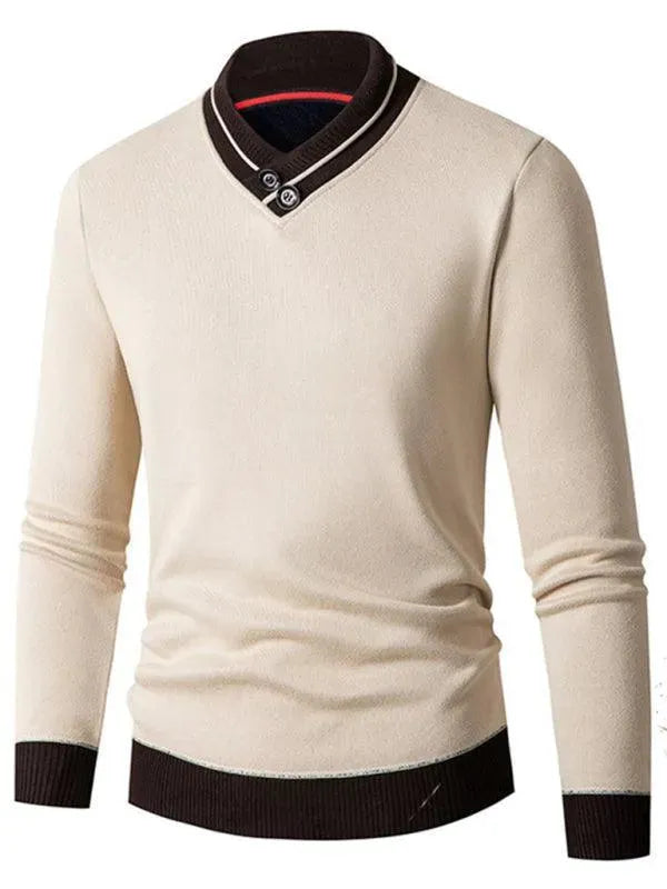Men's Slim Fit Turtleneck V-Neck Sweater - Soft & Warm Knit Pullover for Casual Wear, Office & Winter Outfits