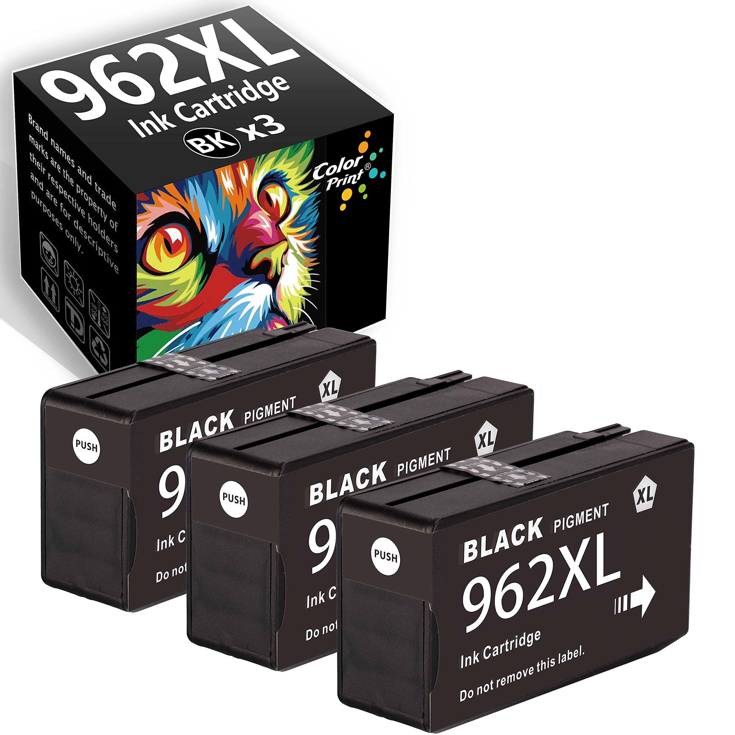 3-Pack High Yield Black Ink Cartridge Replacement for HP 962XL - Compatible with OfficeJet Pro 9010 9012 9015 9018 9020 9025 9026 9027 9028 9029 Printers - Perfect for Home Office Printing & Document Scanning