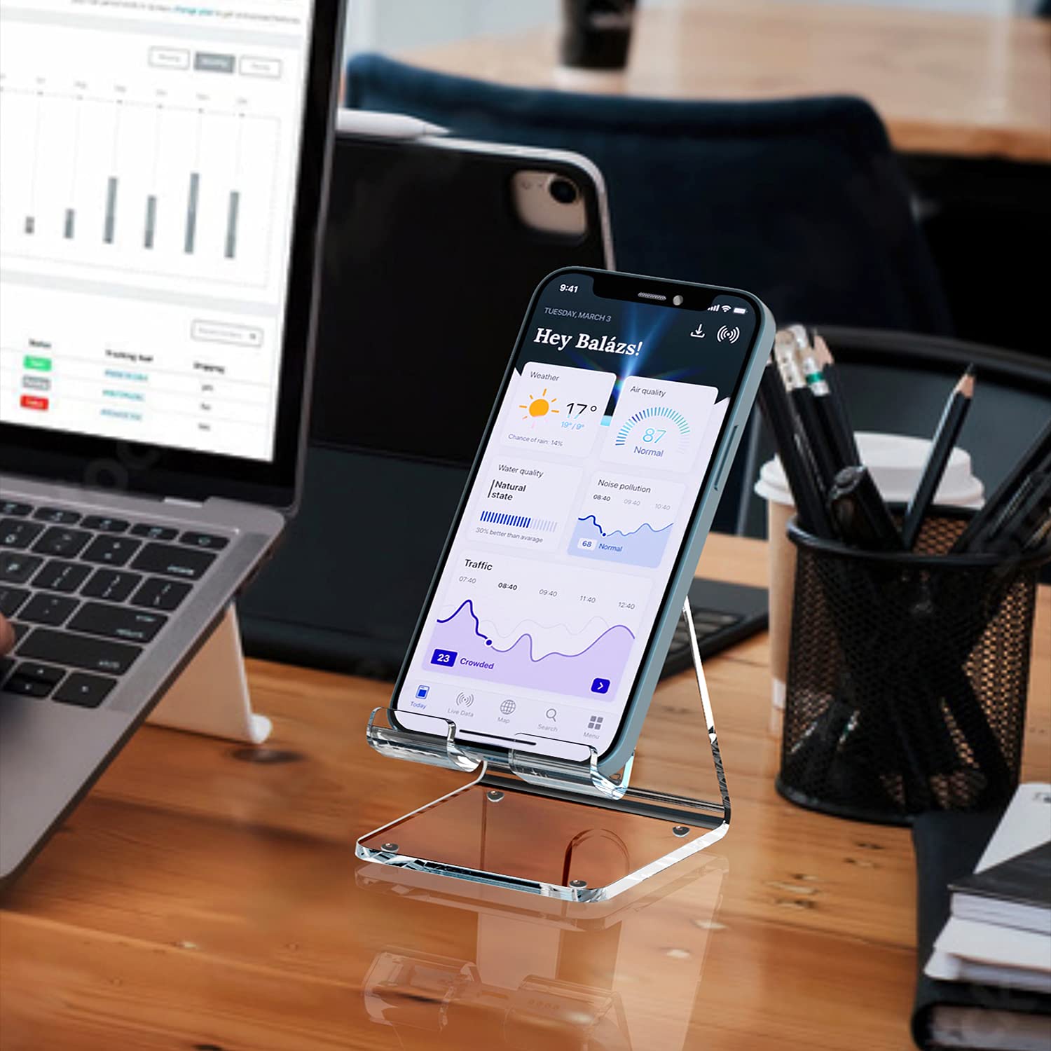 Premium Clear Acrylic Phone Stand - Universal Holder for iPhone 16/15/14/13 Pro Max/Mini/12/11/SE, Android, Switch & Tablets - Portable Desk Accessory for Home, Office & Travel Use