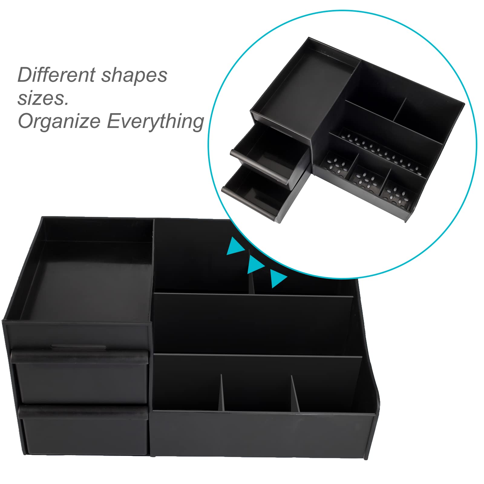 Gothic Makeup Desk Organizer with Drawers - Black Cosmetic Vanity Holder for Lipstick, Brushes, Eyeshadow, Nail Polish & Jewelry Storage | Perfect for Bedroom, Bathroom & Dressing Table Organization