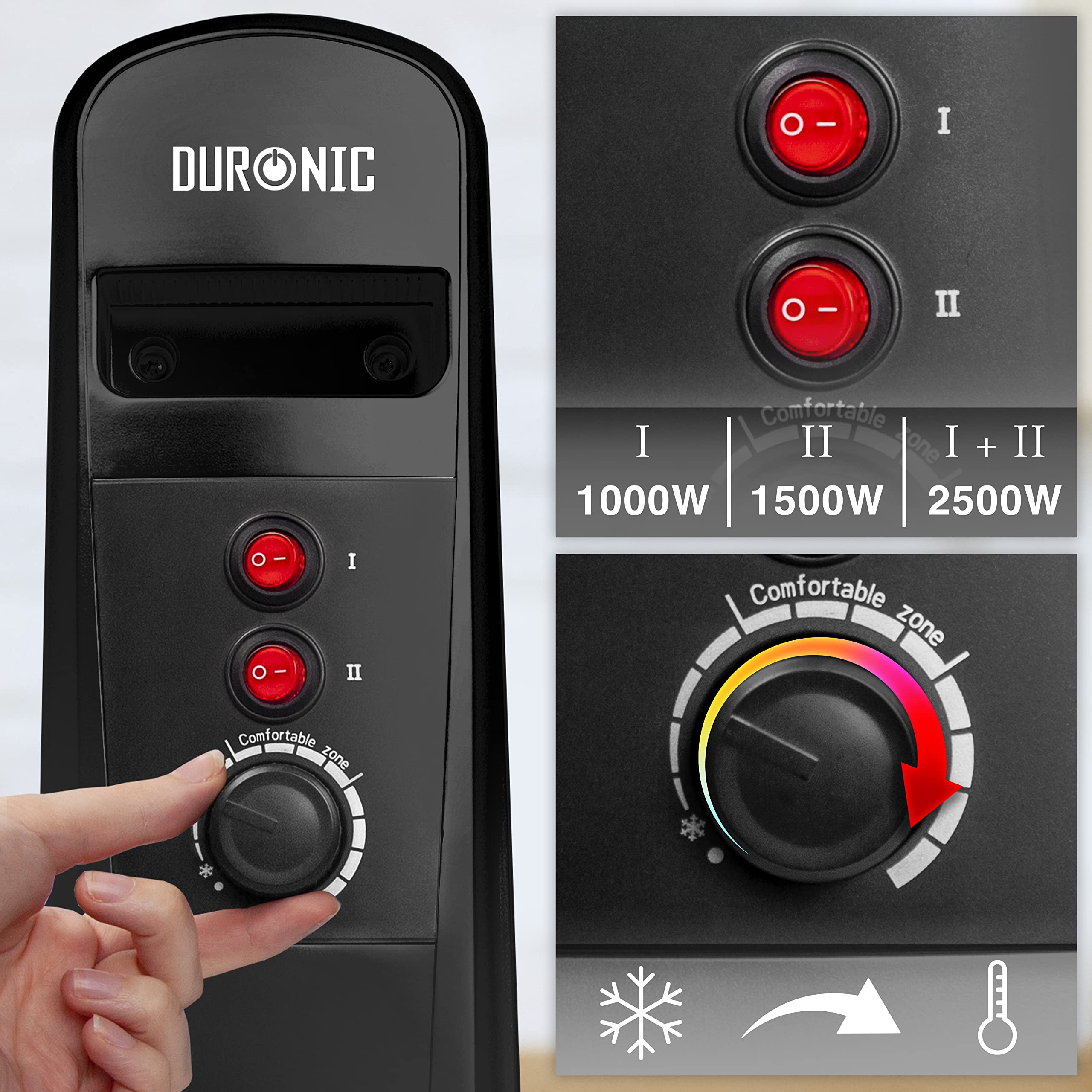 Duronic HV101 2500W Micathermic Panel Heater - Oil-Free Convection Electric Heater for Home, Bedroom, Office & Garage - Portable Mica Space Heater for Fast & Efficient Heating - Perfect for Winter, Cold Days & Energy Saving