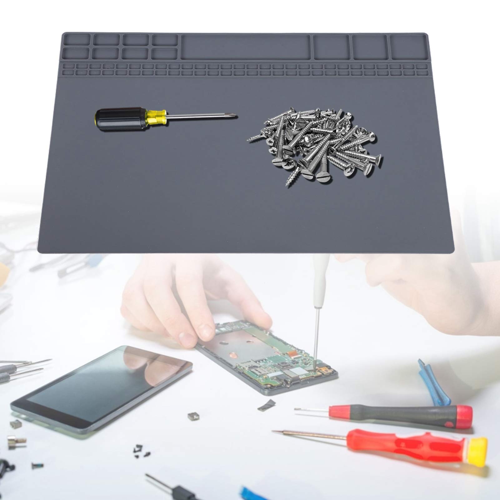 Heat Resistant Repair Pad - Non-Slip Soldering Mat for Electronics, Computers & Phones - Durable Desk Mat for Solder Station (Grey) - Perfect for DIY Repairs, Tech Work & Crafting Projects