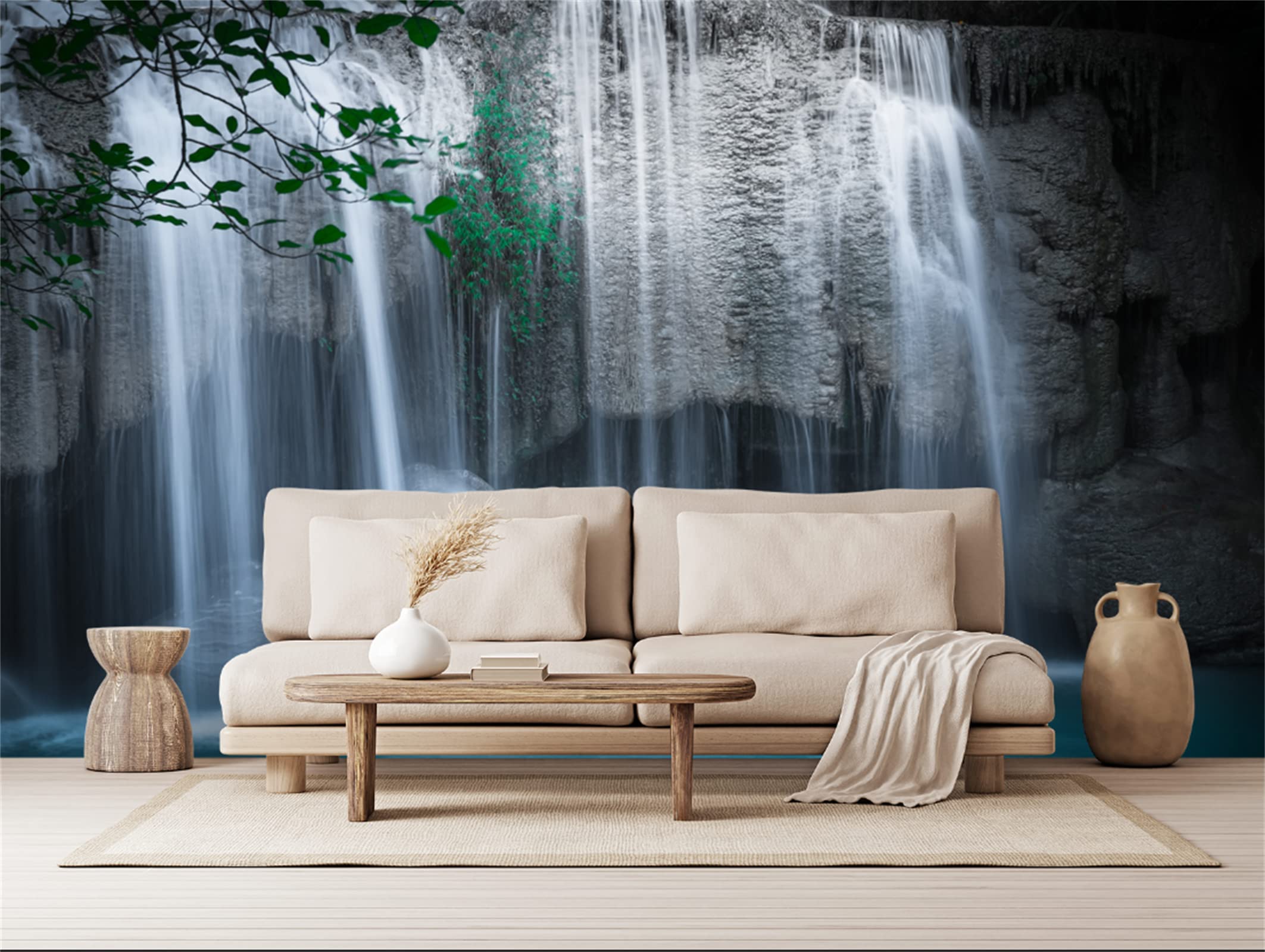 FLFK 3D Waterfall Landscape Peel and Stick Wallpaper - Self-Adhesive Removable Wall Mural for Living Room, Bedroom, Office Decor (49.2x31.5 inches) - Perfect for Home Renovation, Apartment Makeover & Commercial Spaces