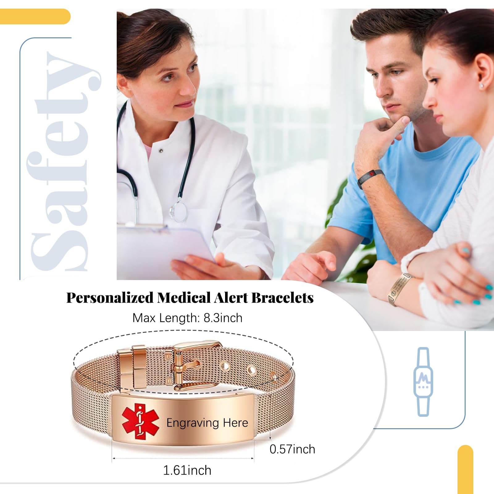 Personalized Medical Alert Bracelet for Women & Men - Custom Engraved Emergency ID Bracelet for Autism, Allergy, Diabetic & Epilepsy - Ideal for Daily Wear, Travel & Outdoor Activities