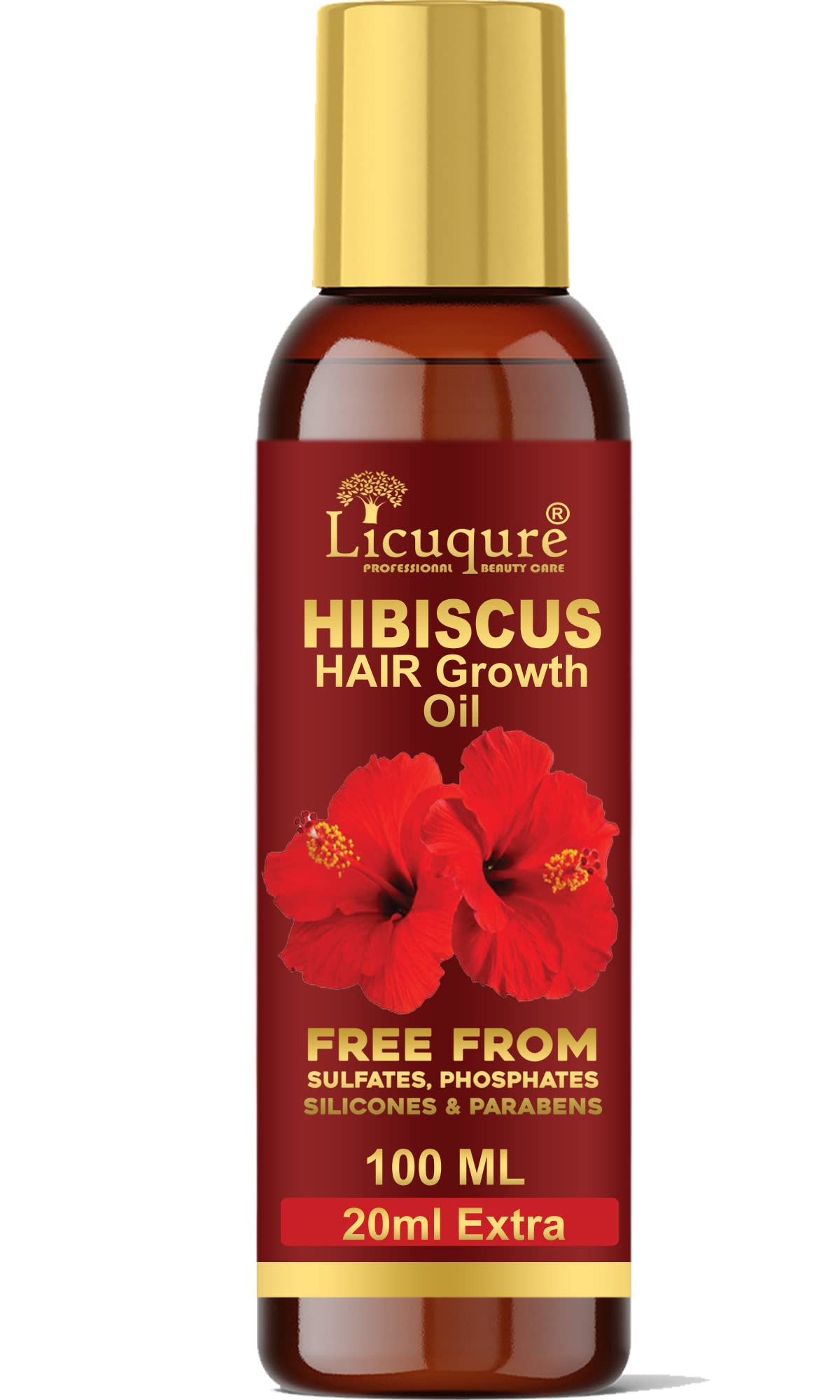 Licuqure Organic Hibiscus Hair Oil for Men & Women - Promotes Hair Growth, Reduces Hair Fall & Fights Dandruff - 100ml Natural Hair Treatment for Dry, Damaged Hair - Perfect for Daily Hair Care & Scalp Massage