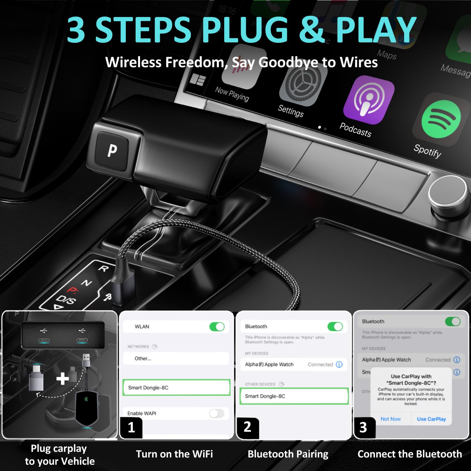 Wireless CarPlay Adapter for iPhone - Fast & Stable Connection | Apple CarPlay Wireless Dongle for 2015+ Cars | iOS 10+ Compatible | Perfect for Commuting, Road Trips & Hands-Free Driving