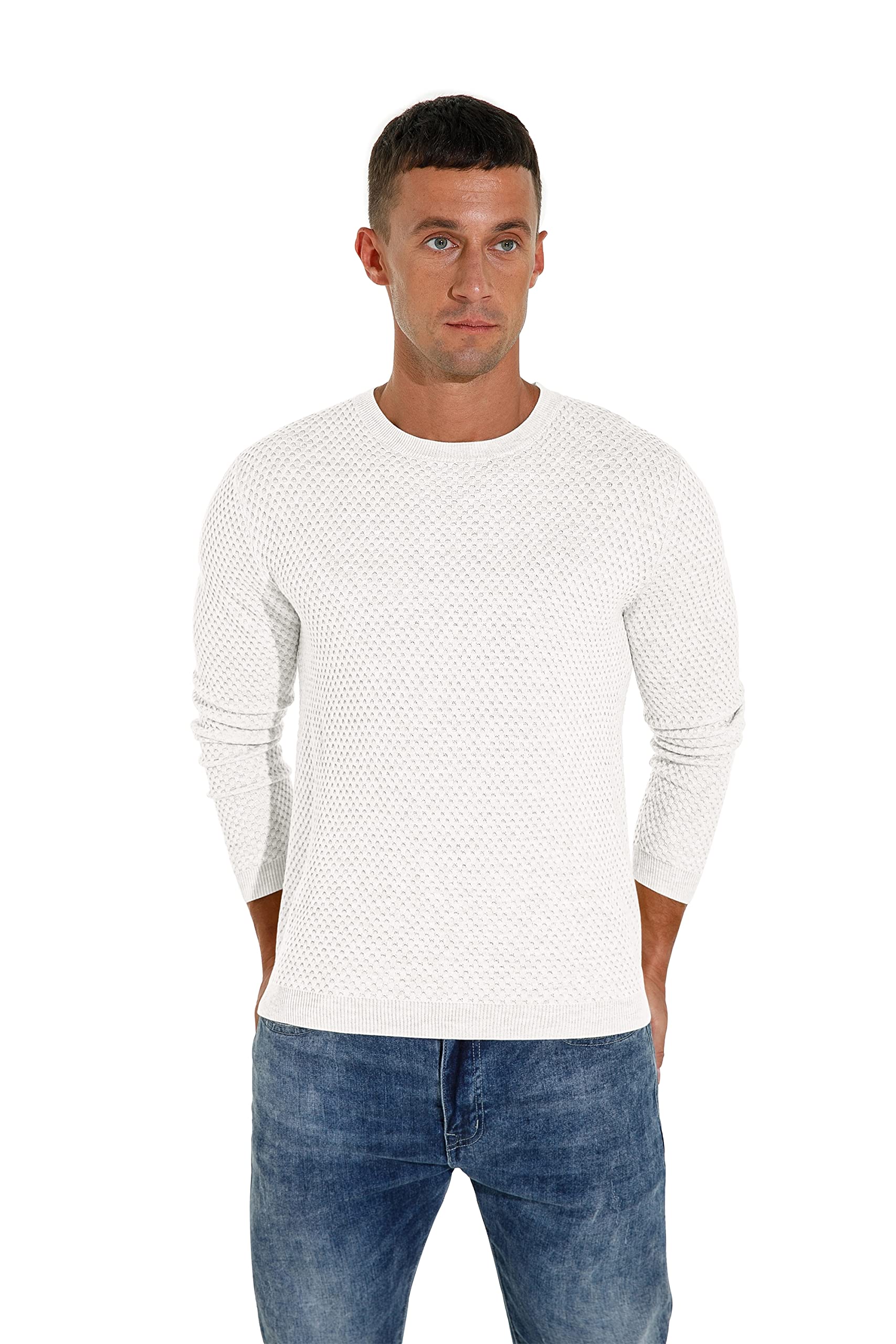 Hisir Men's Winter Warm Lightweight Wool Sweater - Long Sleeve Waffle Knit Pullover Jumper for Casual Wear | Perfect for Office, Outdoor Activities & Cold Weather Layering