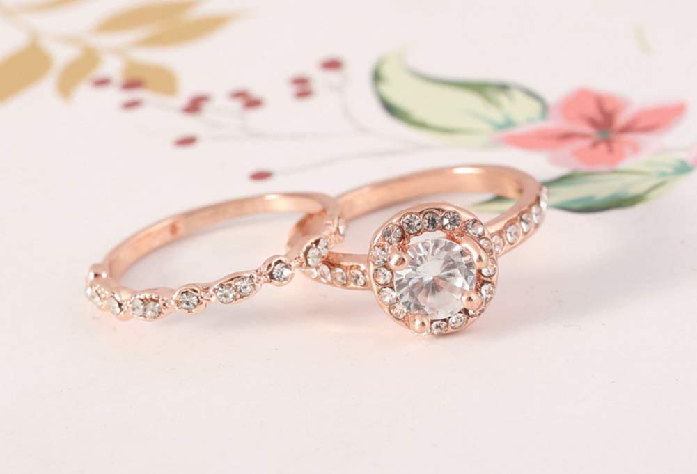 Elegant Rose Gold Plated CZ Diamond Wedding Ring Set for Women - 9-Piece Bridal Jewelry Set for Engagement, Anniversary & Special Occasions
