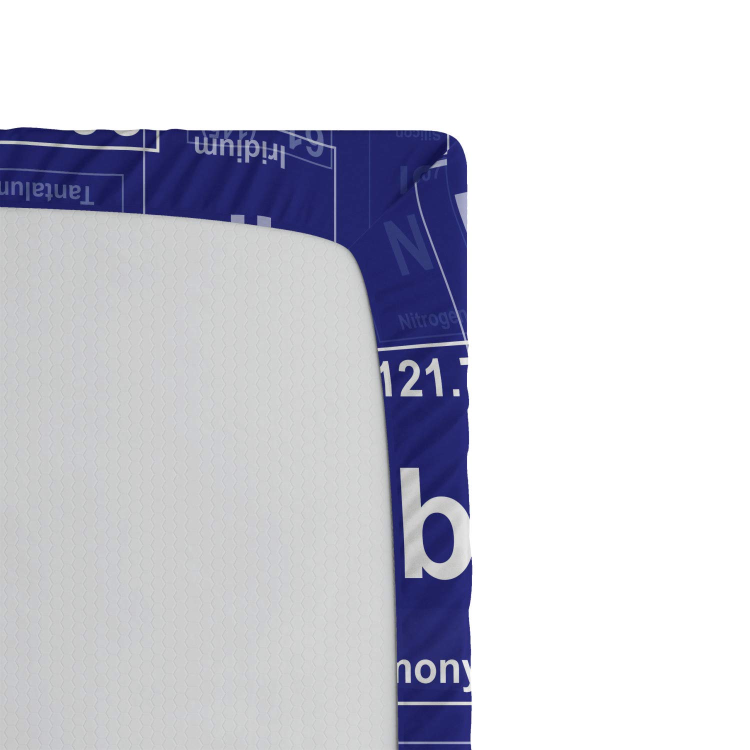 Ambesonne Periodic Table Fitted Sheet - Full Size Chemistry Elements Design Bed Cover with Deep Pocket Elastic - Royal Blue & White Abstract Science Theme - Perfect for Science Classrooms, Dorm Rooms & Nerdy Bedroom Decor