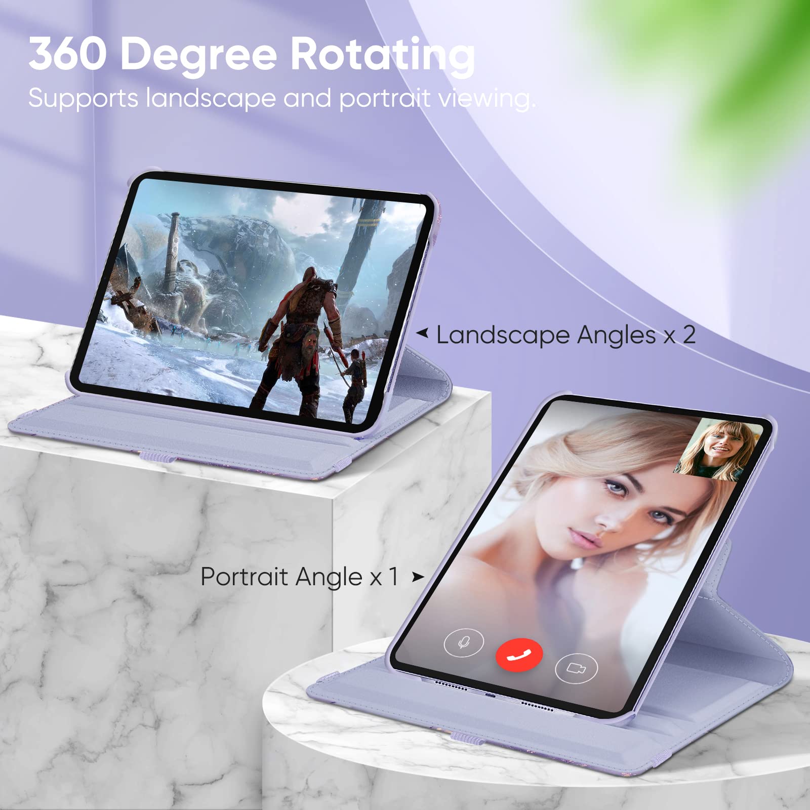 Fintie 360° Rotating Stand Case for iPad Mini 7 (2024, A17 Pro) & iPad Mini 6 (8.3 Inch) - Protective Cover with Auto Wake/Sleep, Swivel Holder, Lilac Marble Design - Perfect for Work, Study & Entertainment