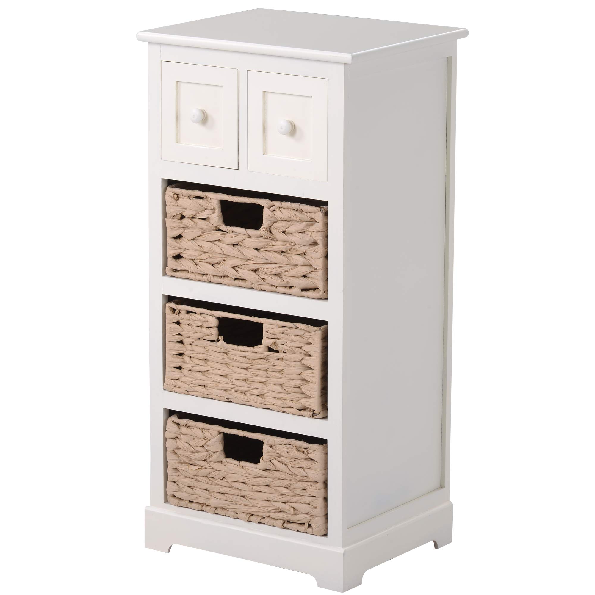Vintage End Table with 3 Baskets - Antique White for Living Room Decor & Storage