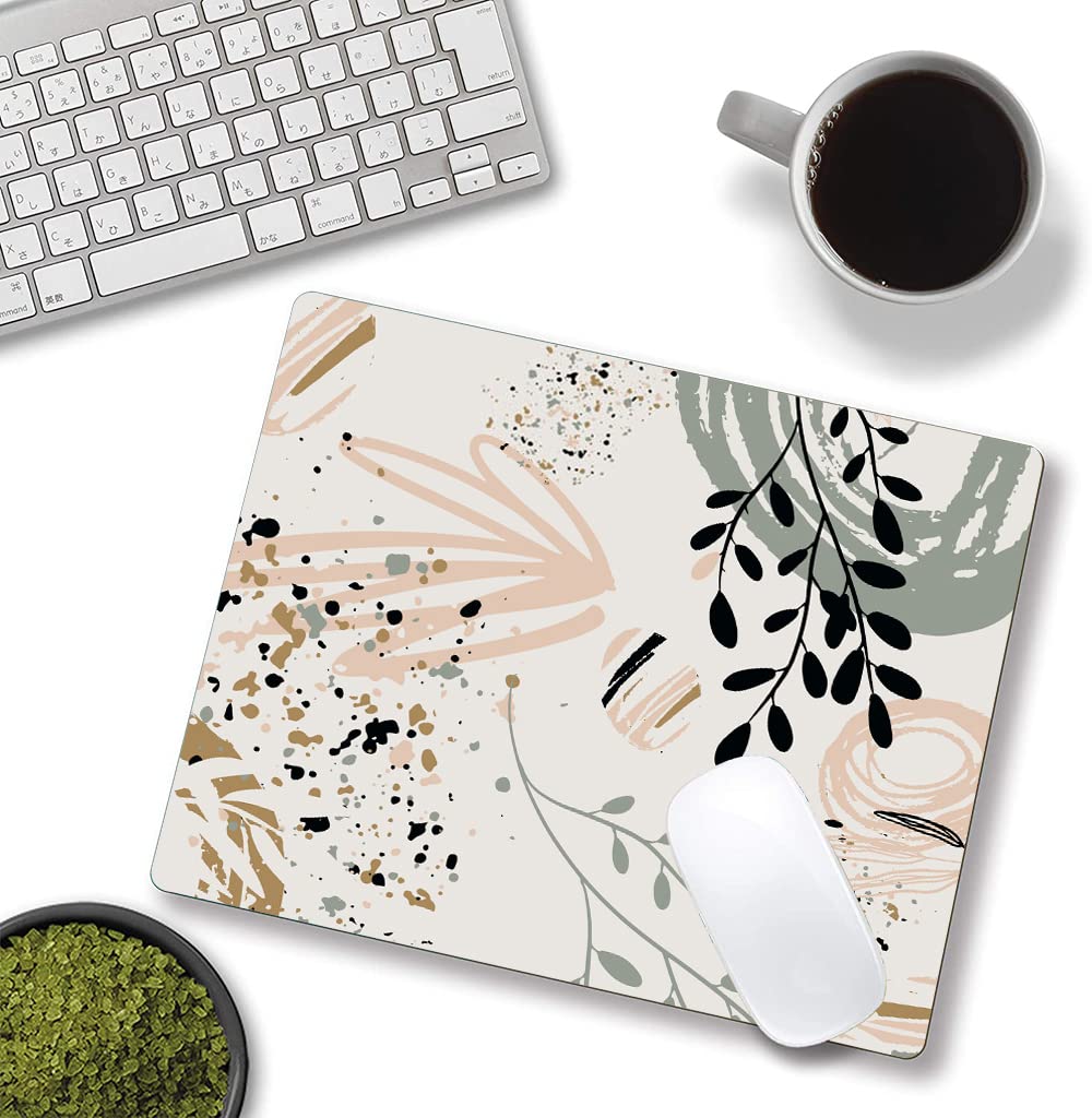 Abstract Art Mouse Pad - Waterproof Non-Slip Rubber Base Square Mouse Mat for Office & Laptop - Modern Boho Leaves Design - Perfect for Work, Gaming & Home Office Setup