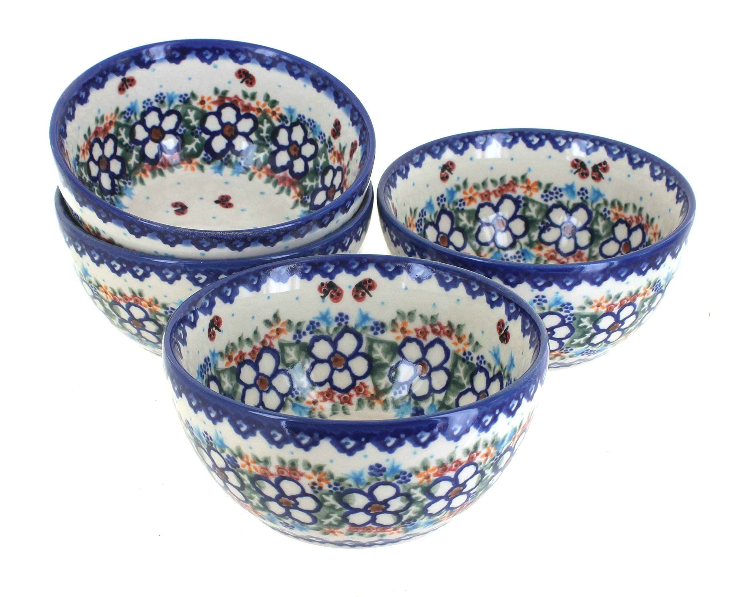 Blue Rose Polish Pottery Scarlett 4-Piece Dessert Bowl Set - Elegant Serving Bowls for Ice Cream, Pudding & Fruit | Perfect for Dinner Parties & Gift Giving
