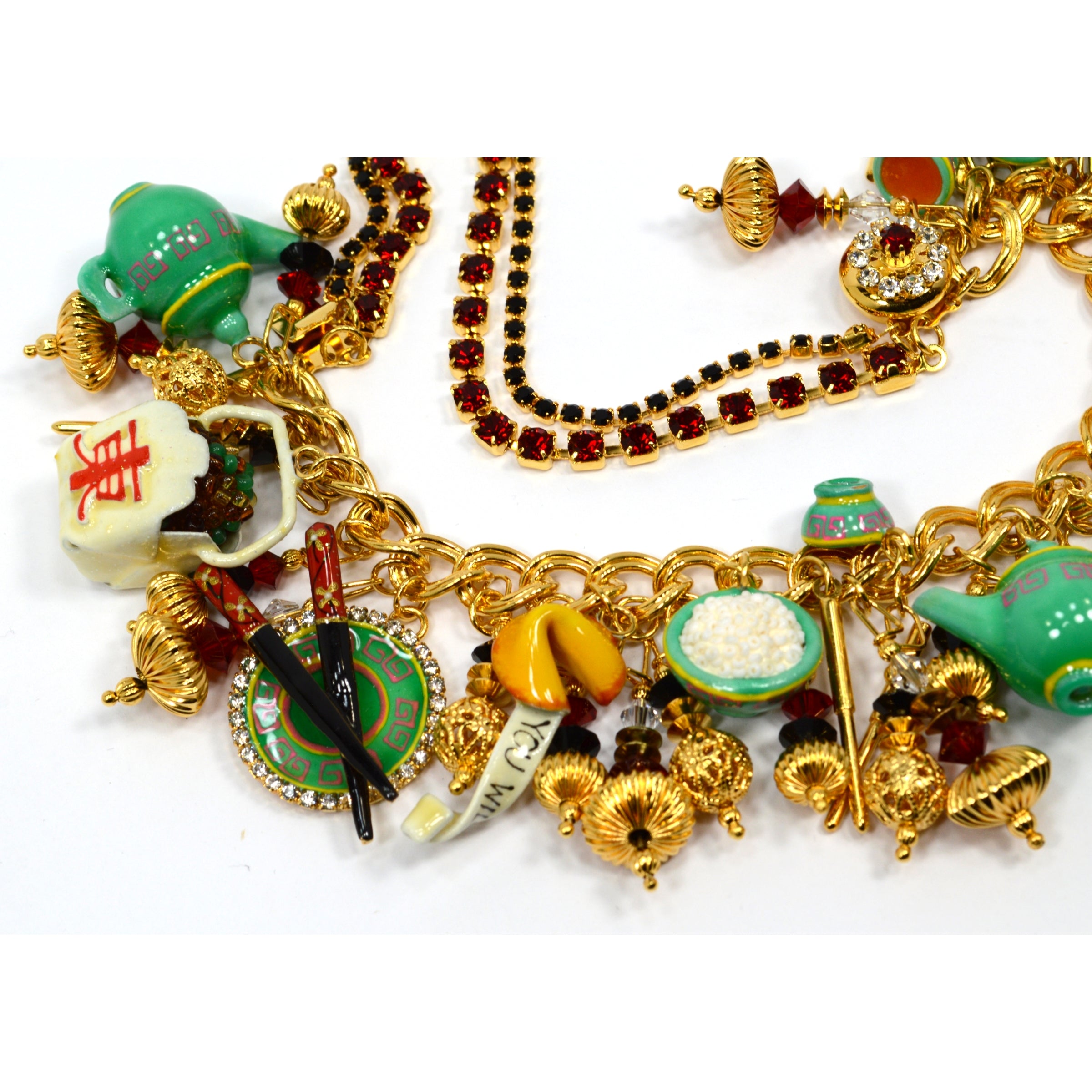 Stylish Chinese Takeout Charm Bracelet with Teapot & Chopsticks - Perfect for Asian-Themed Parties, Gifts, and Fashion Accessories