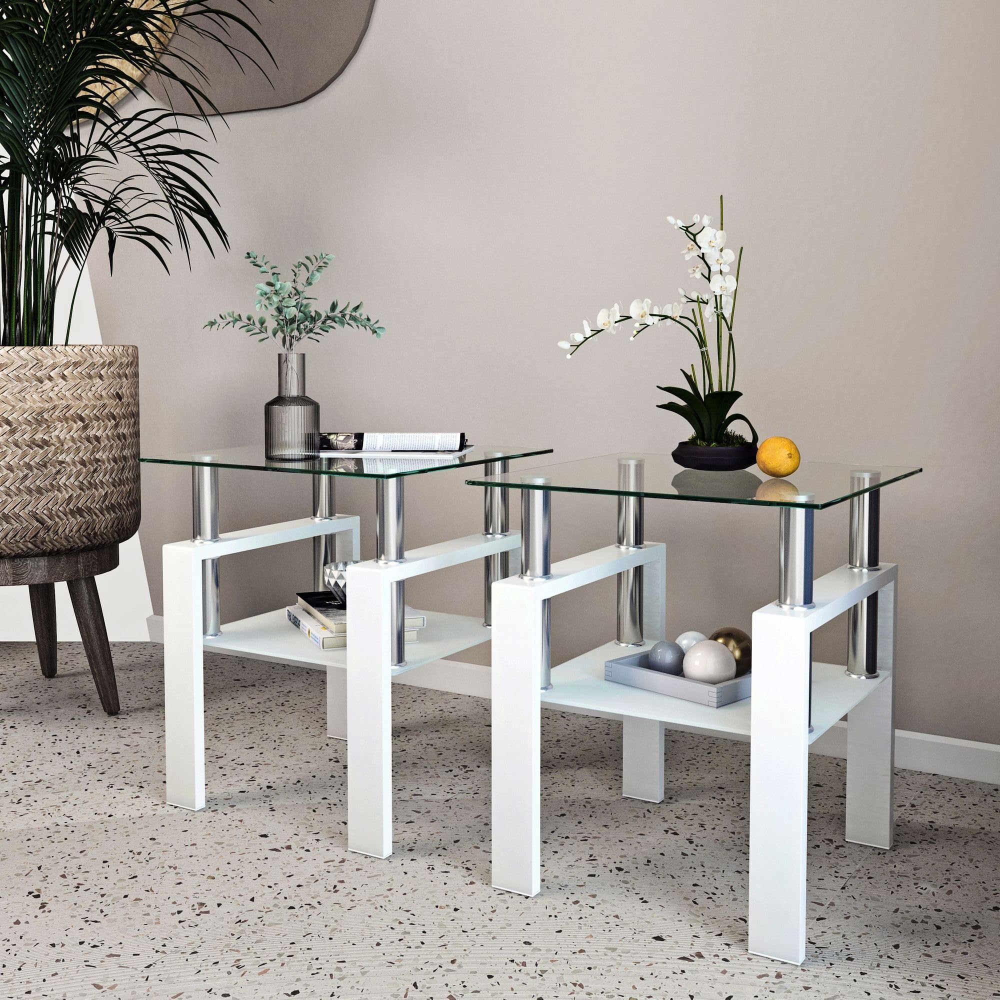 IANIYA Modern 3-Piece Tempered Glass Coffee Table Set - White Sleek Design Living Room Furniture with High Capacity - Perfect for Small Spaces, Apartments & Contemporary Home Decor