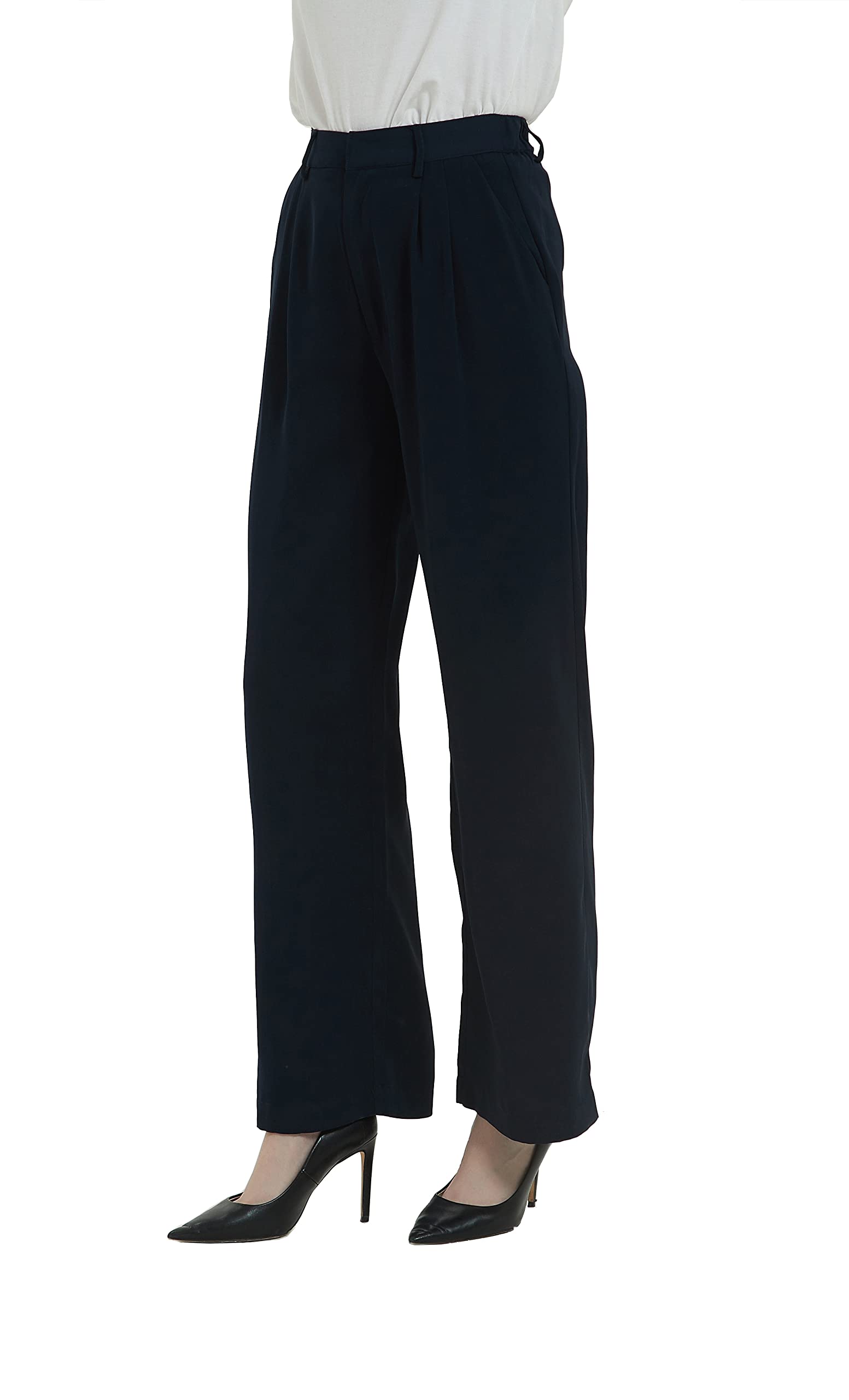 Tronjori Women's High Waist Straight Leg Dress Pants - Wide Leg Trousers with Regular Waistband for Office, Business Casual & Everyday Wear