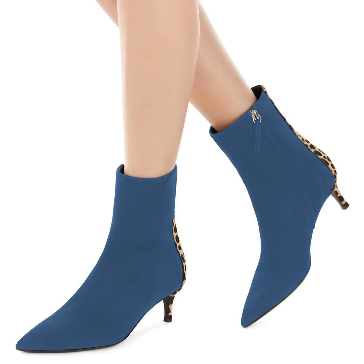 FSJ Women's Fashion Low Heel Ankle Boots - Pointed Toe Leopard Print Booties with Side Zipper, Comfortable Kitten Heel Party Shoes for Women US Size 4-15 | Perfect for Night Out, Club, Date and Casual Wear