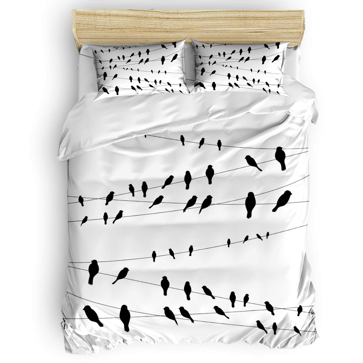 PartyShow 4-Piece California King Bedding Set - Black Crow on Wire Design Comforter Cover, Sheet & 2 Pillowcases for Kids & Teens - Soft & Stylish Bedroom Decor for Boys, Girls & Teens - Perfect for Halloween, Gothic or Nature-Themed Bedrooms