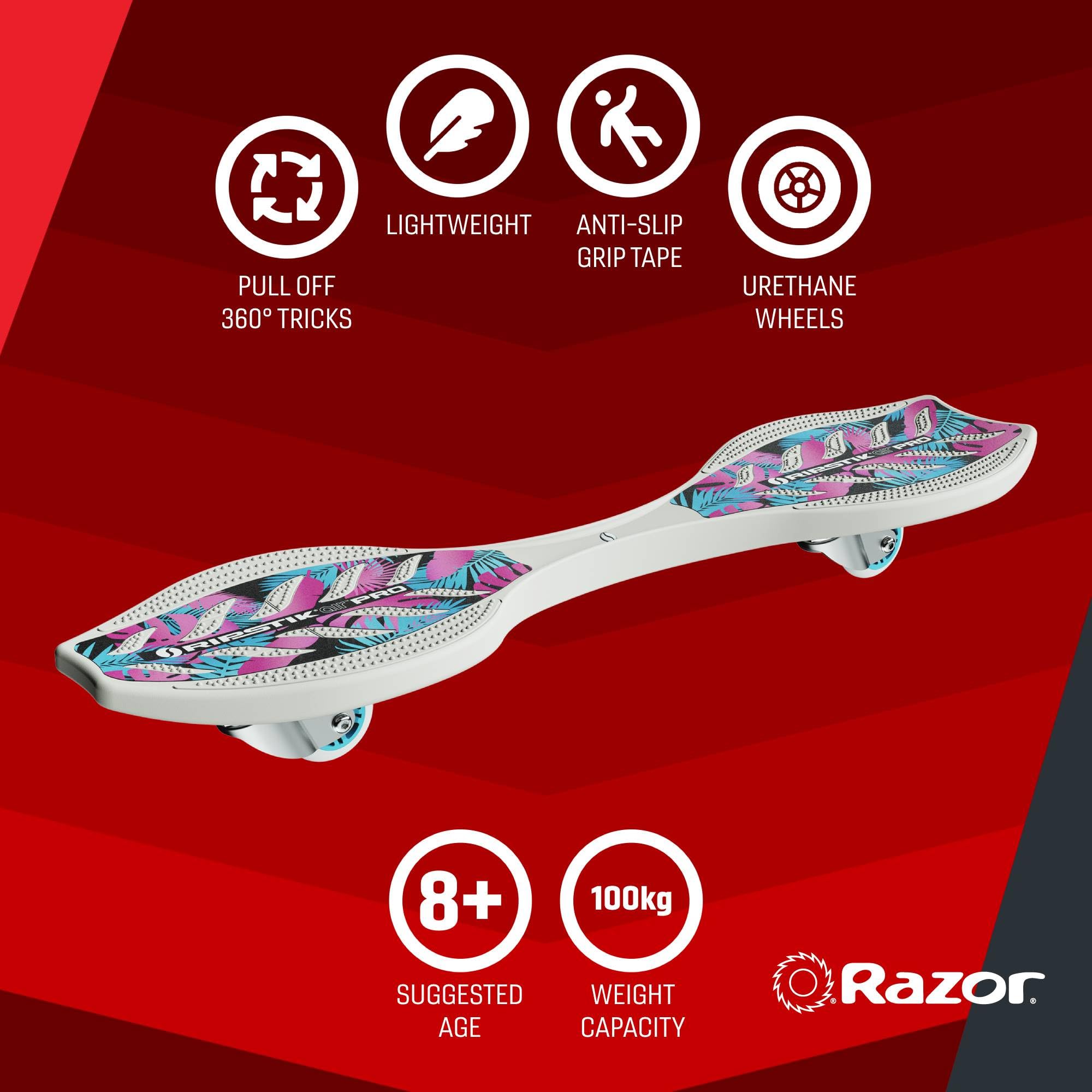 Razor RipStik Ripster Air Pro Waveboard - Lightweight Caster Board for Kids & Teens Ages 8+, Supports Up to 220Lbs (100KG), White Special Edition - Perfect for Skate Parks, Sidewalks & Backyard Riding