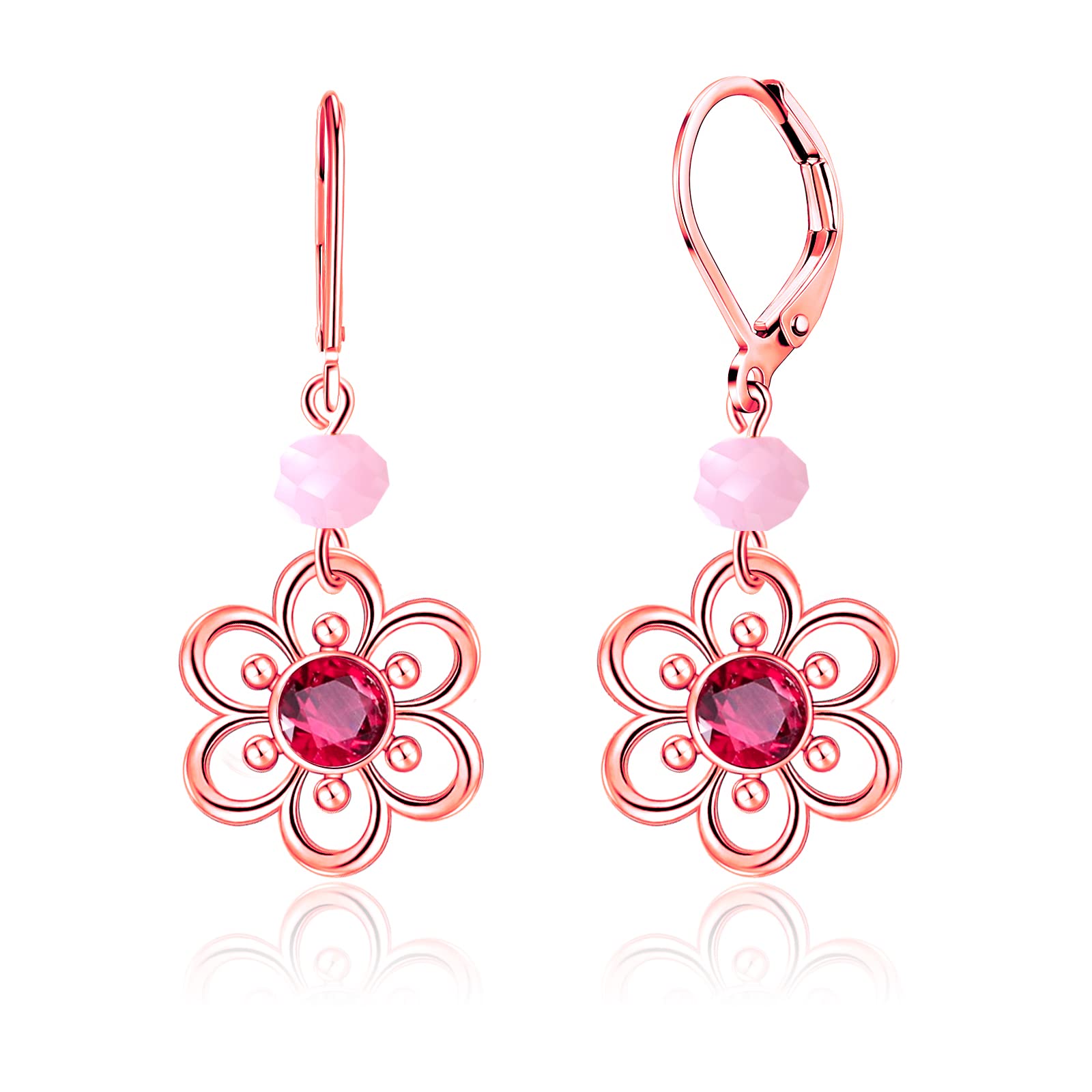 AILIFE 18K Gold Plated Dangle Flower Earrings for Women and Girls, Sterling Silver Lever Back Drop Earrings - Perfect for Weddings, Parties, and Everyday Wear