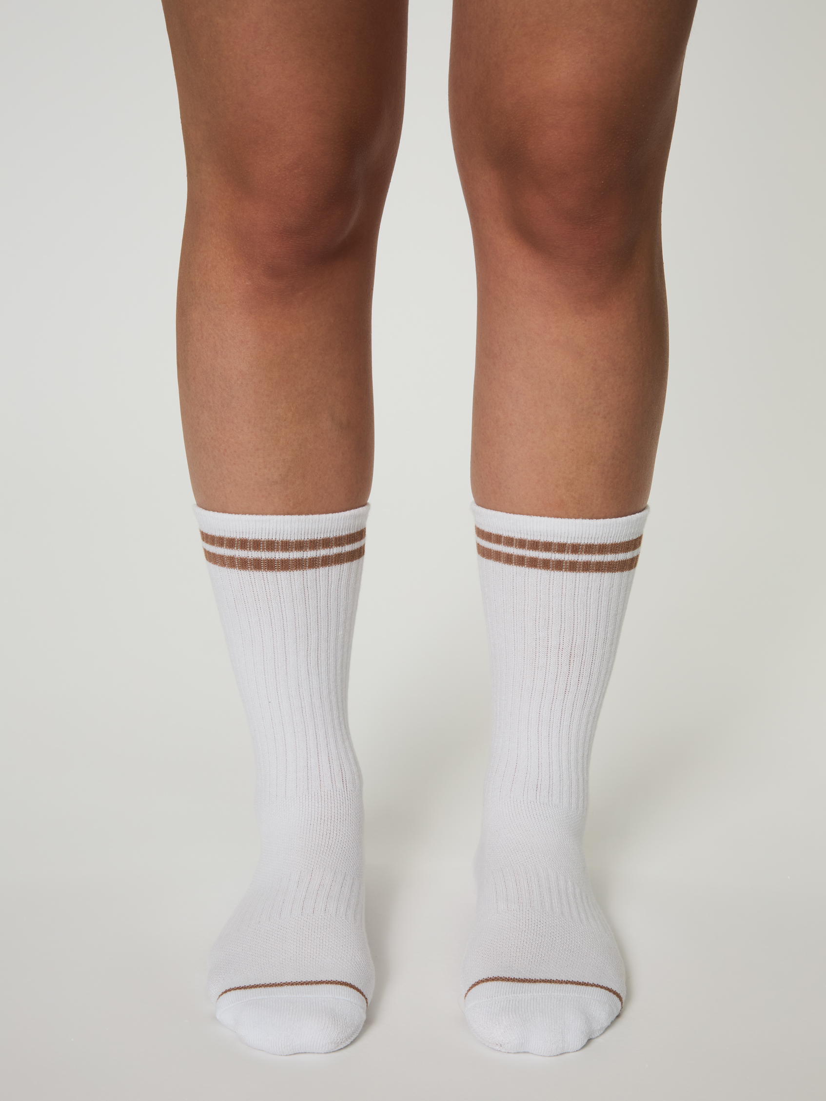 Girlfriend Collective Crew Socks - Brownie Striped Athletic Socks for Women | Comfortable & Breathable for Running, Yoga & Everyday Wear