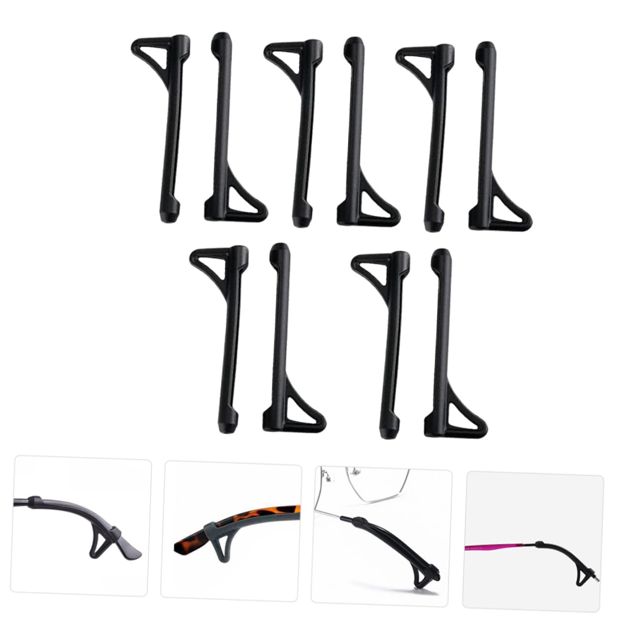OSALADI 5 Pairs Non-Slip Silicone Glasses Grips - Anti-Slip Eyeglass Ear Hooks & Holders - Black Silica Gel Glasses Accessories for Secure Fit - Perfect for Sports, Reading & Daily Wear