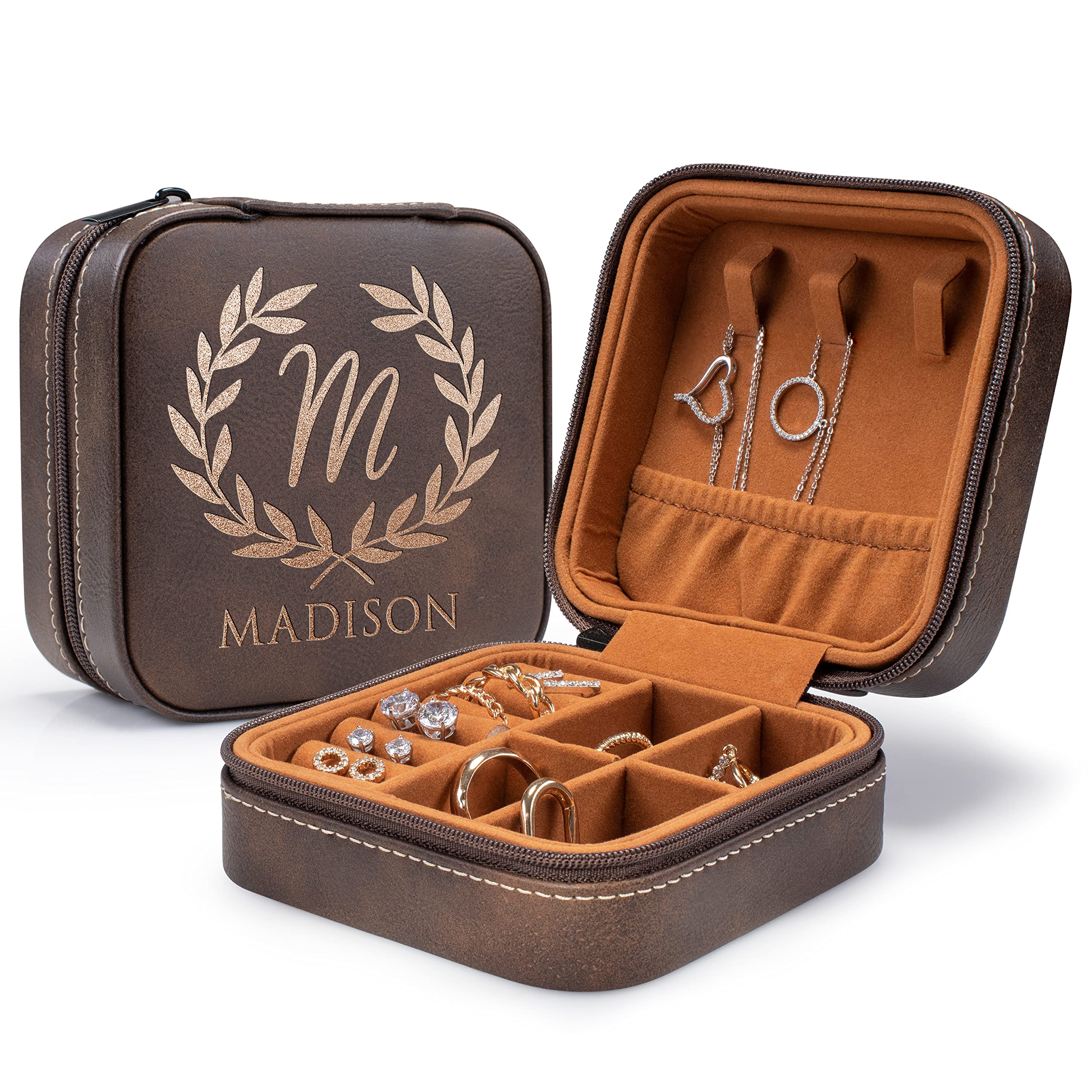Personalized Jewelry Box Set of 6 - Custom Name & Initial Bridesmaid Proposal Gifts, 3 Elegant Designs, Portable Travel Jewelry Organizer - Perfect for Bachelorette Party Favors, Rustic Wedding Accessories & Special Occasion Gifts