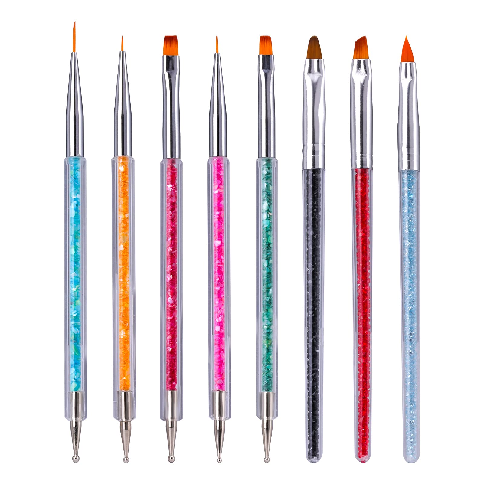 SAVITA 8 Pcs Professional Nail Art Brushes Set - Double Ended Nail Dotting, Painting & Liner Tools for Manicure & Nail Art Design (2 Styles) - Perfect for Salon, Home DIY & Professional Nail Artists