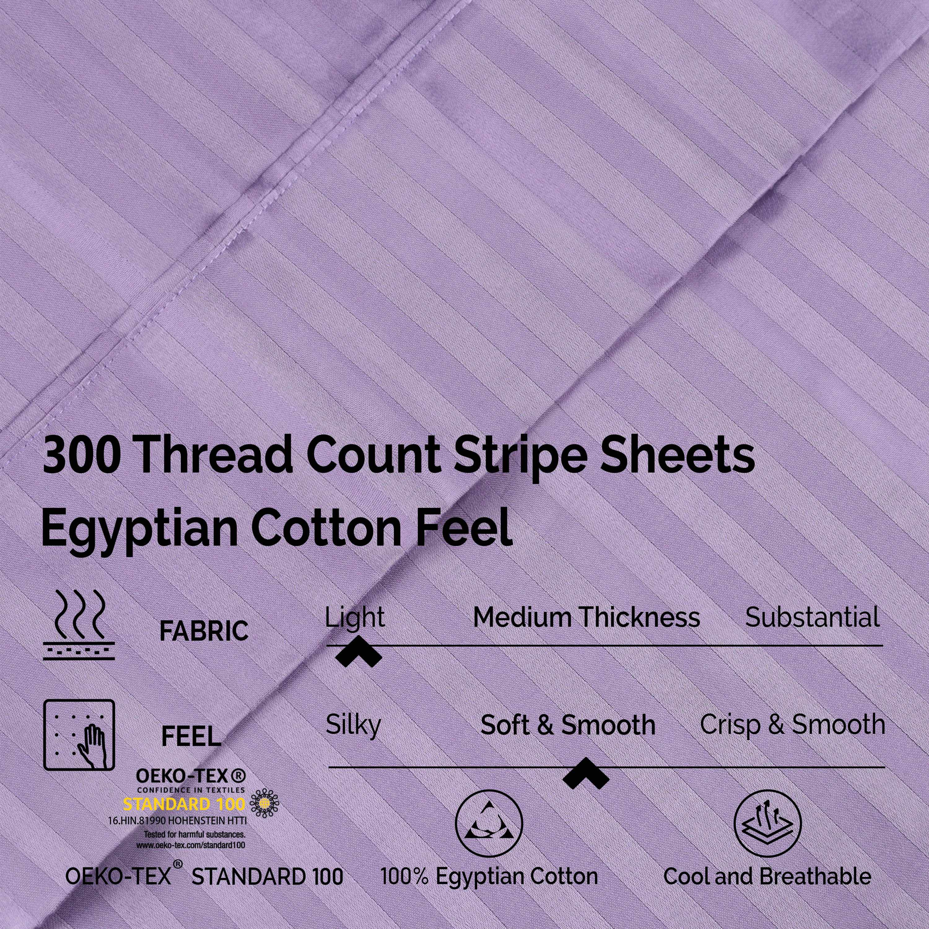 Premium Egyptian Cotton 300 Thread Count Sheet Set - Deep Pocket Fitted, Flat & Pillowcases - Soft Luxury Bedding for Master Bedroom or Guest Room