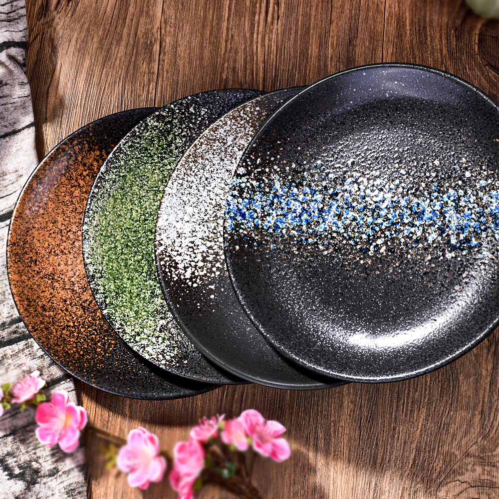 Japanese Style 8-Inch Dinner Plate Set of 4 - Ceramic Appetizer, Dessert & Salad Plates - Microwave, Dishwasher & Oven Safe - Perfect for Family Dinners, Party Serving & Restaurant Use