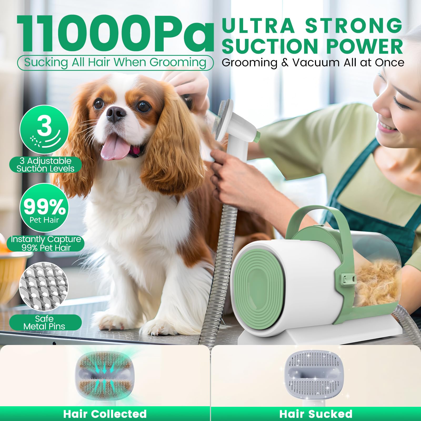 Dog Grooming Vacuum with 7 Tools & 2.5L Dust Cup - 11000Pa Pet Hair Vacuum for Shedding, Nail Trimming & Home Cleaning | Perfect for Dog Grooming & Household Pet Care (PG50 Plus)