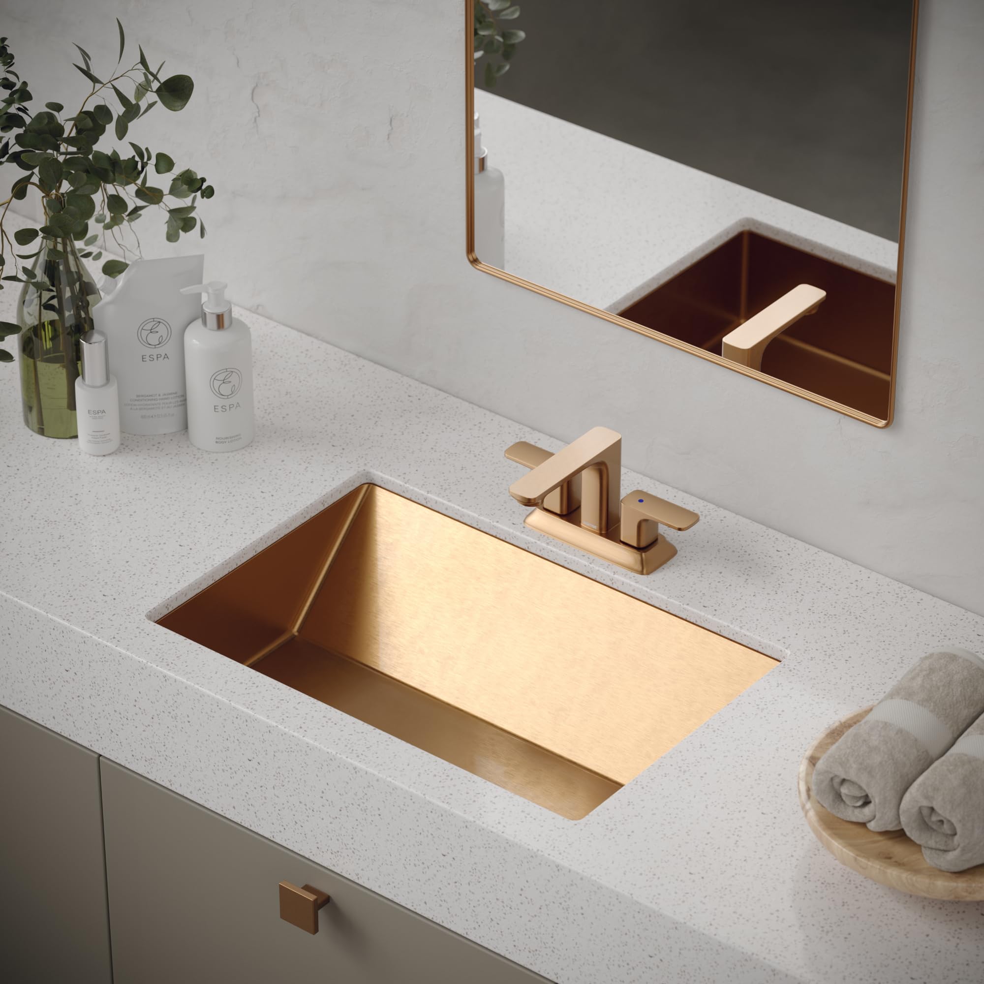 Karran Cinox Brushed Copper Stainless Steel Undermount Kitchen Sink - 32 x 18 Inch Rectangular Design for Modern Farmhouse & Contemporary Kitchens